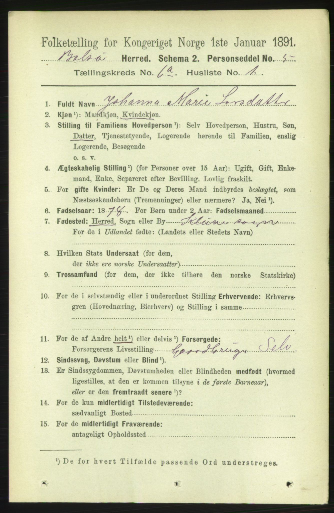 RA, 1891 census for 1544 Bolsøy, 1891, p. 3732