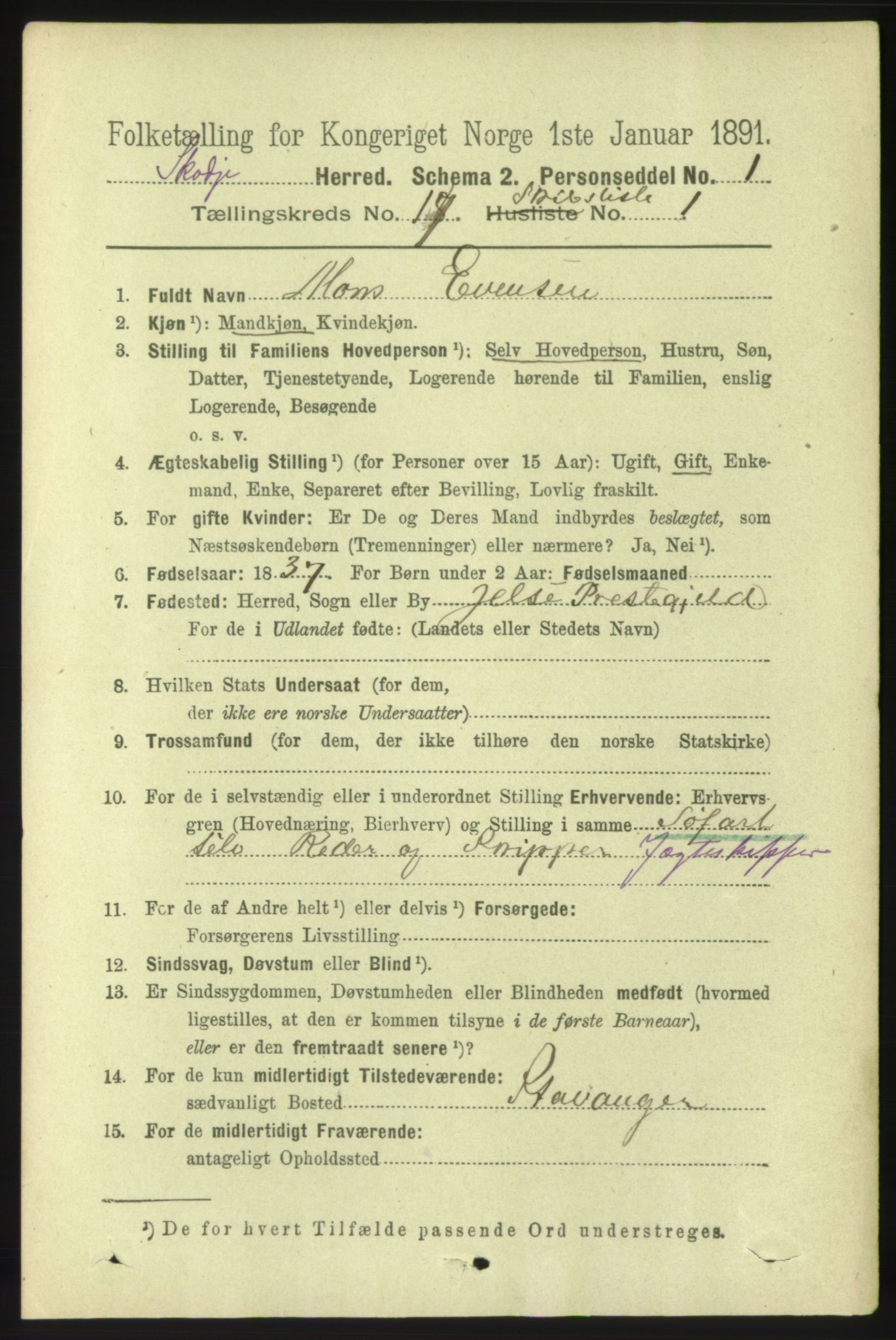 RA, 1891 census for 1529 Skodje, 1891, p. 3785