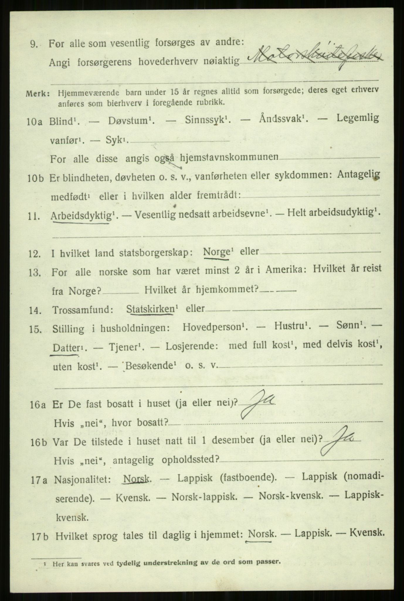 SATØ, 1920 census for Salangen, 1920, p. 2293