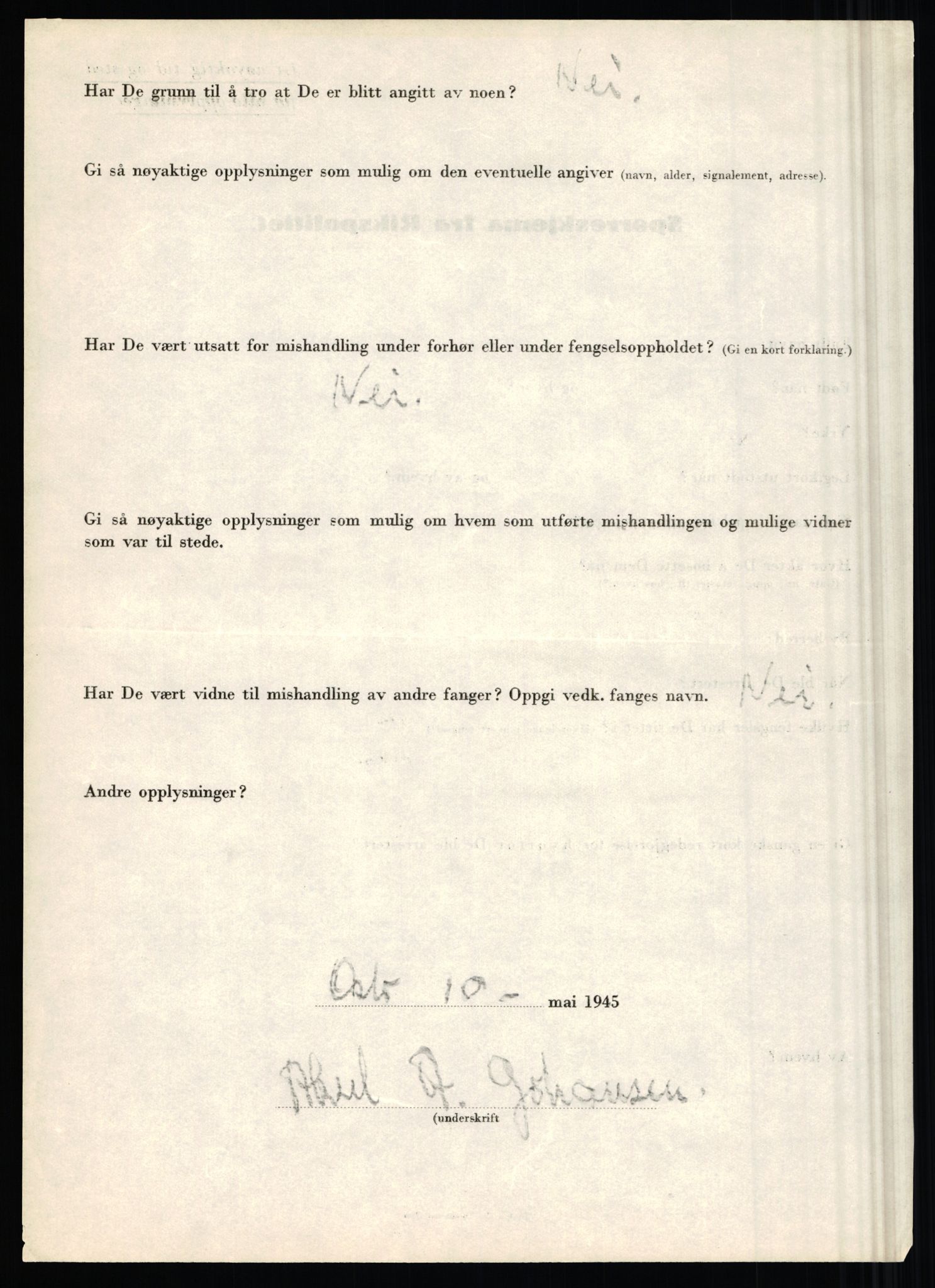 Rikspolitisjefen, AV/RA-S-1560/L/L0008: Jaffe, Bernhard - Karset, Helge Hafsahl, 1940-1945, p. 539