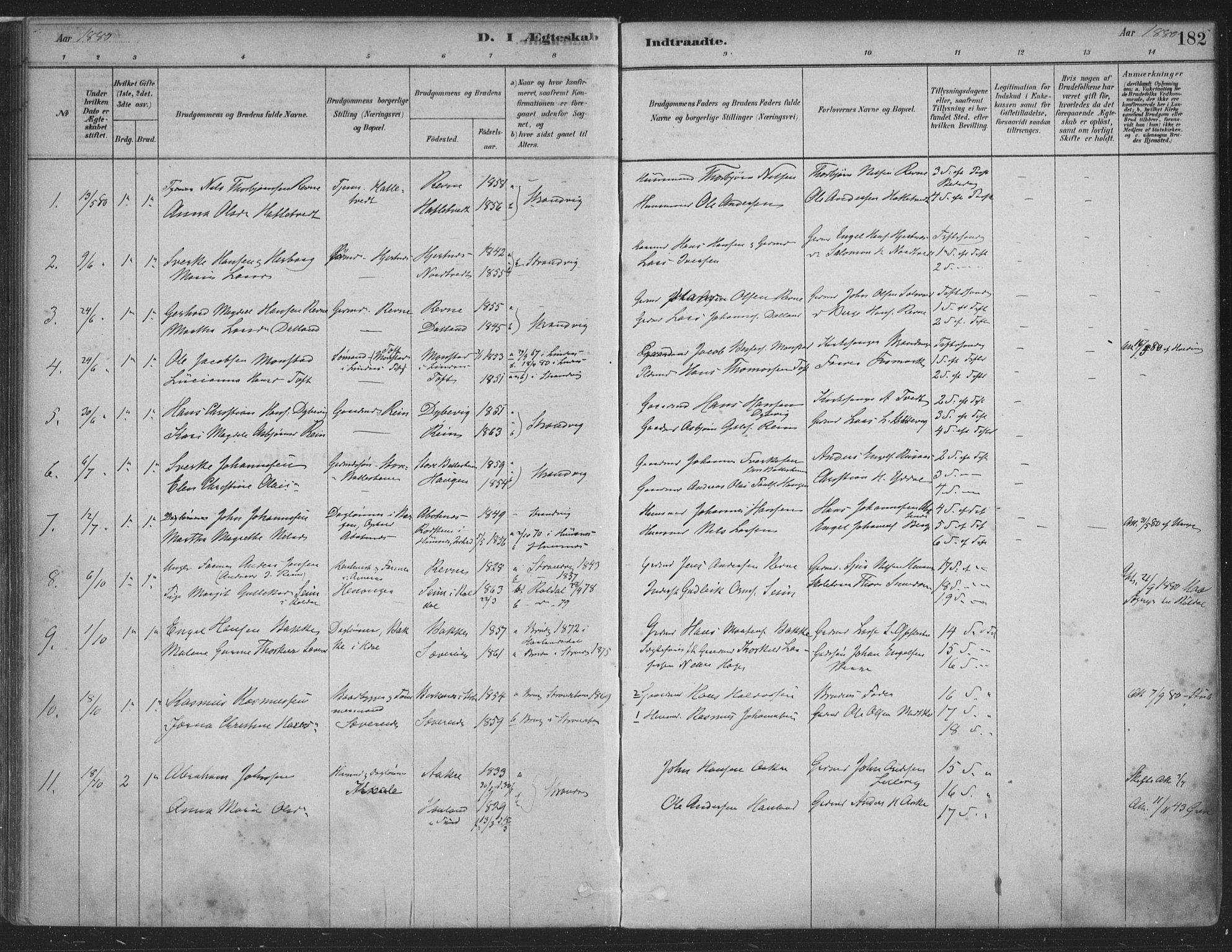 Fusa sokneprestembete, SAB/A-75401/H/Haa: Parish register (official) no. D 1, 1880-1938, p. 182
