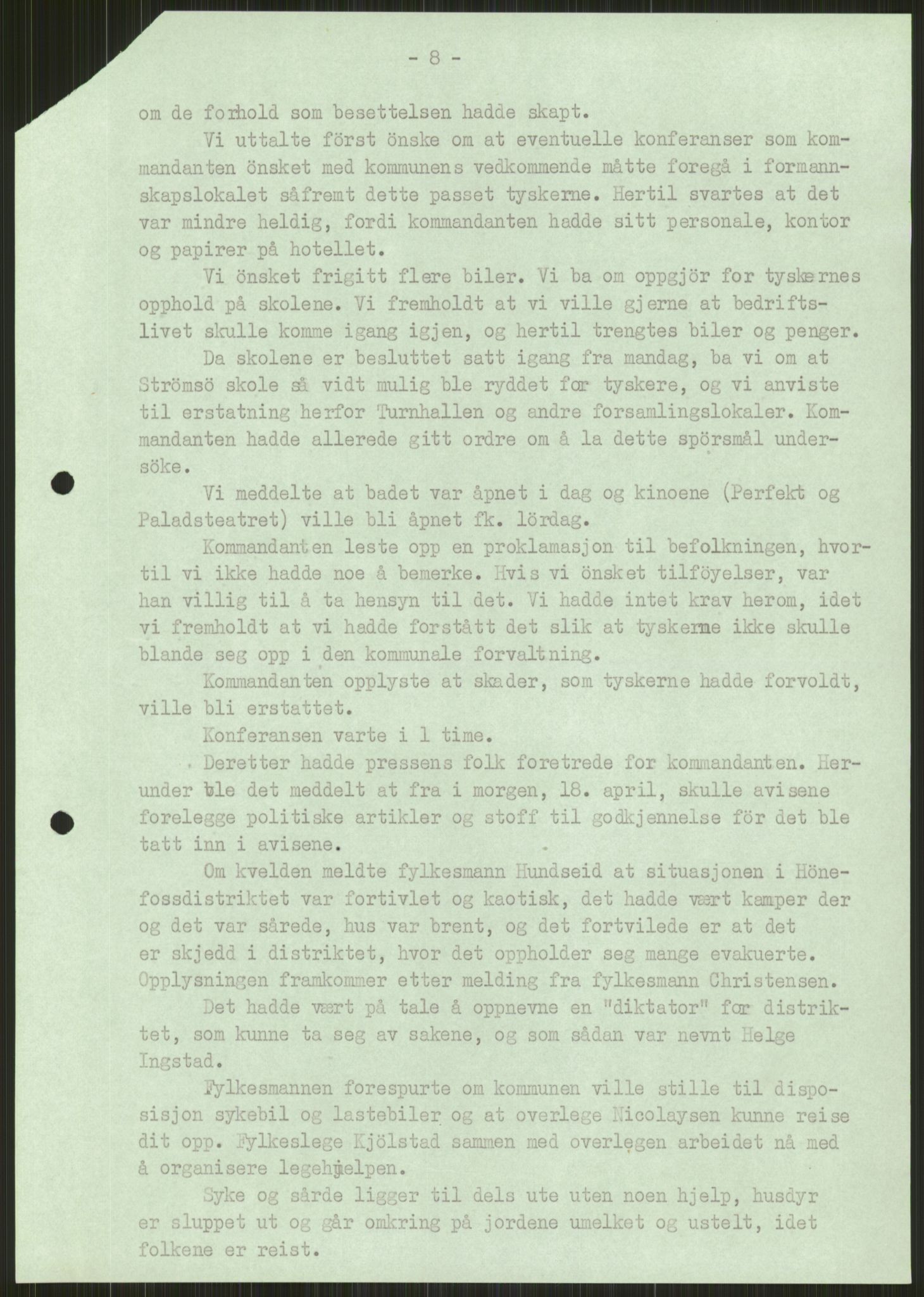 Forsvaret, Forsvarets krigshistoriske avdeling, AV/RA-RAFA-2017/Y/Ya/L0014: II-C-11-31 - Fylkesmenn.  Rapporter om krigsbegivenhetene 1940., 1940, p. 295