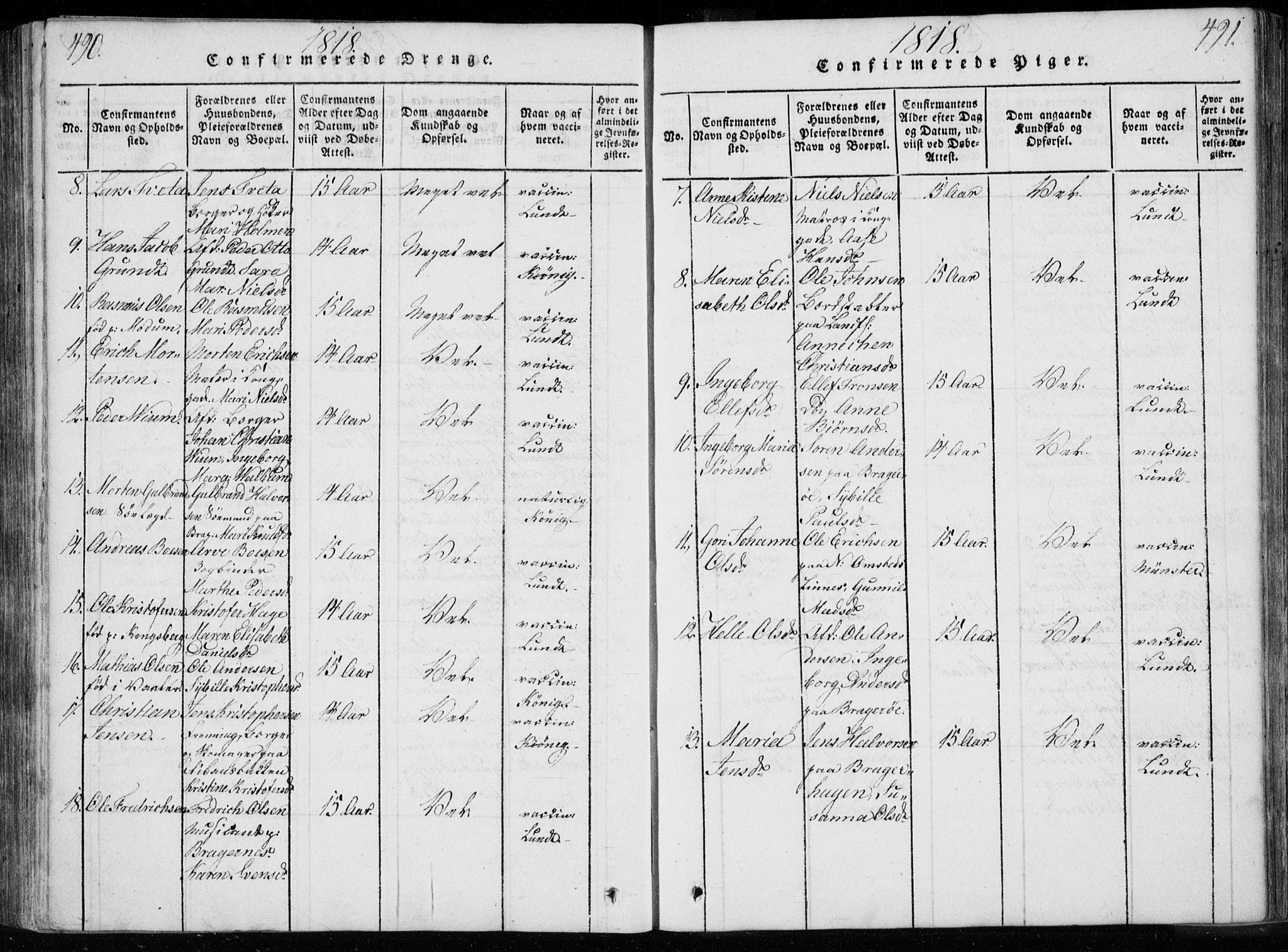 Bragernes kirkebøker, SAKO/A-6/F/Fa/L0007: Parish register (official) no. I 7, 1815-1829, p. 490-491