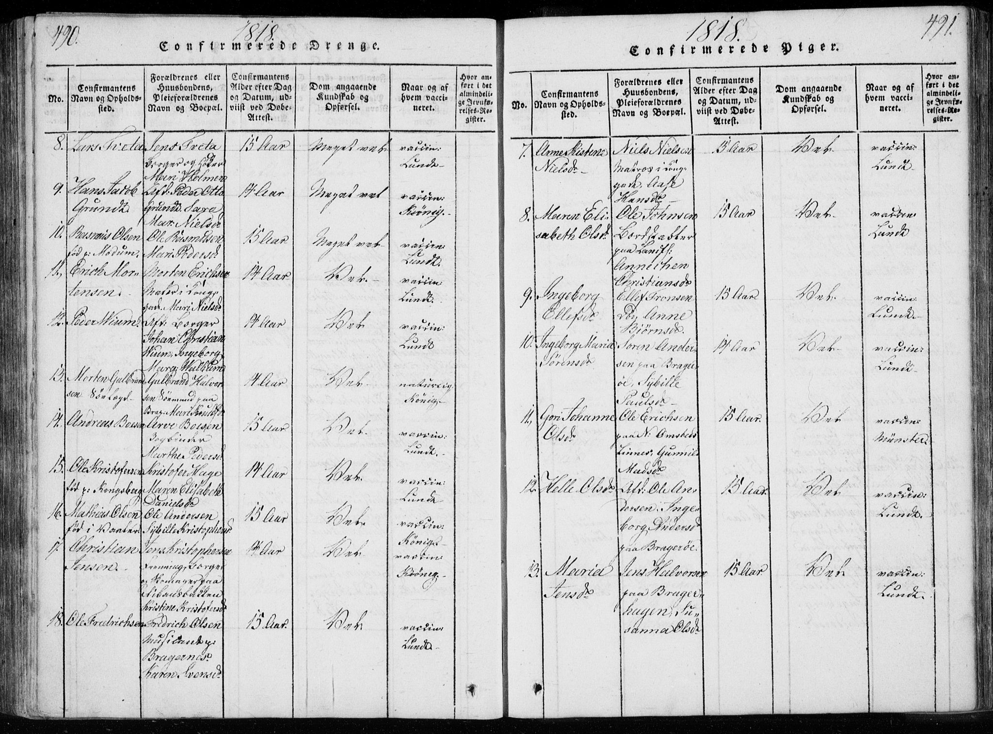 Bragernes kirkebøker, AV/SAKO-A-6/F/Fa/L0007: Parish register (official) no. I 7, 1815-1829, p. 490-491