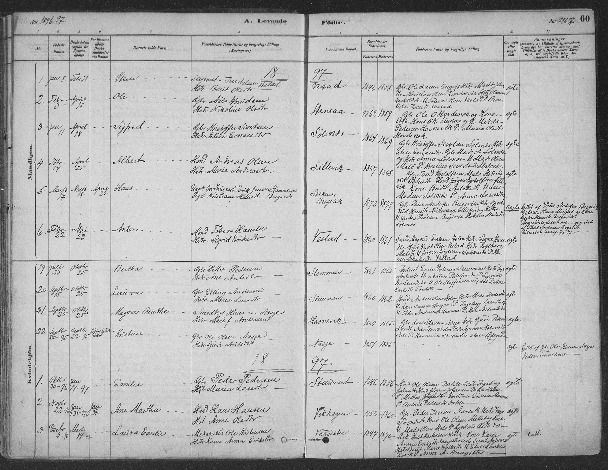 Ministerialprotokoller, klokkerbøker og fødselsregistre - Møre og Romsdal, SAT/A-1454/547/L0604: Parish register (official) no. 547A06, 1878-1906, p. 60