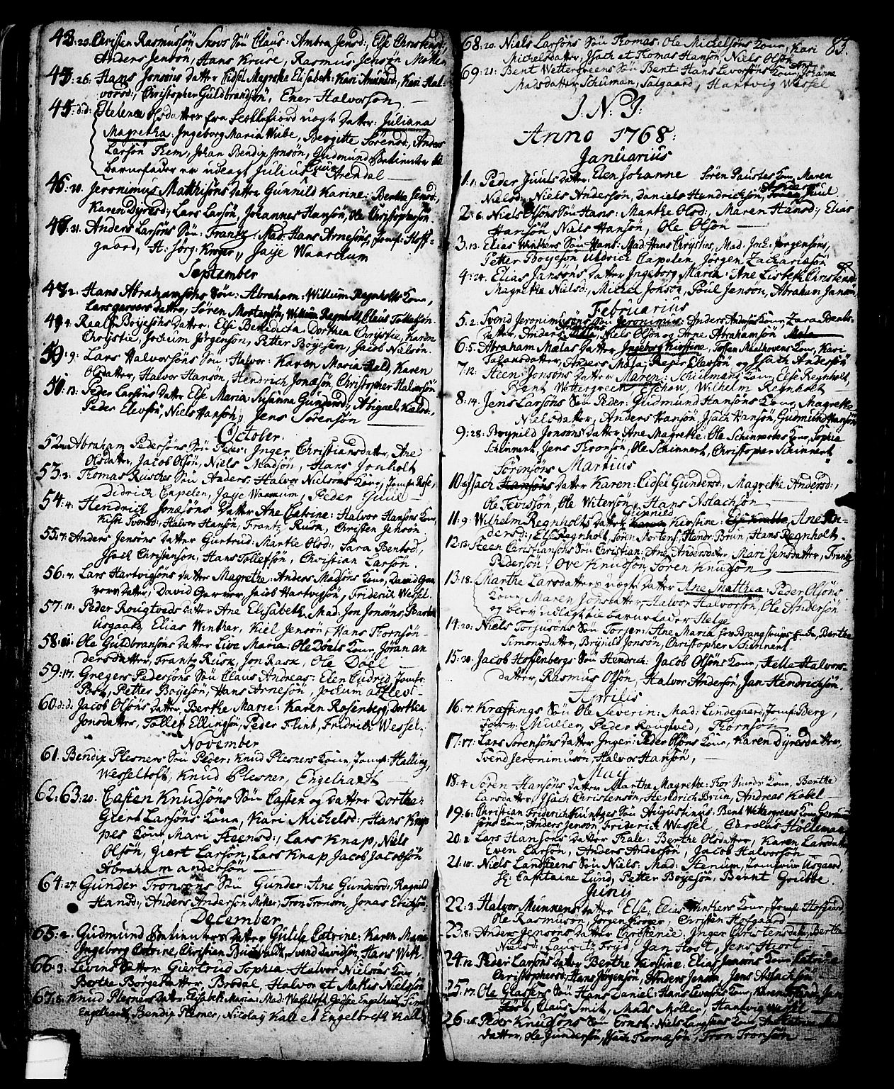 Skien kirkebøker, SAKO/A-302/G/Ga/L0001: Parish register (copy) no. 1, 1756-1791, p. 85