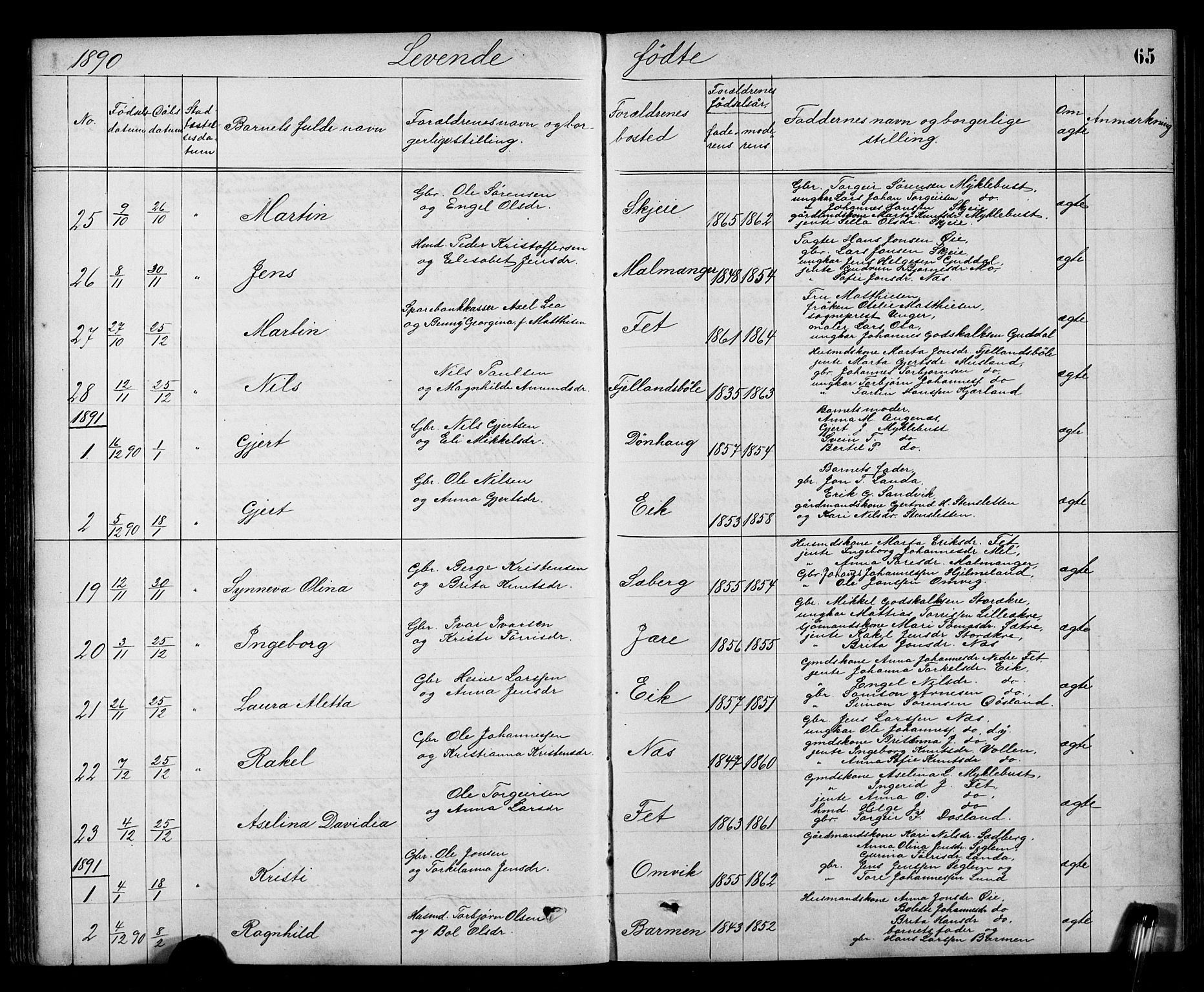 Kvinnherad sokneprestembete, SAB/A-76401/H/Hab: Parish register (copy) no. A 2, 1873-1900, p. 65