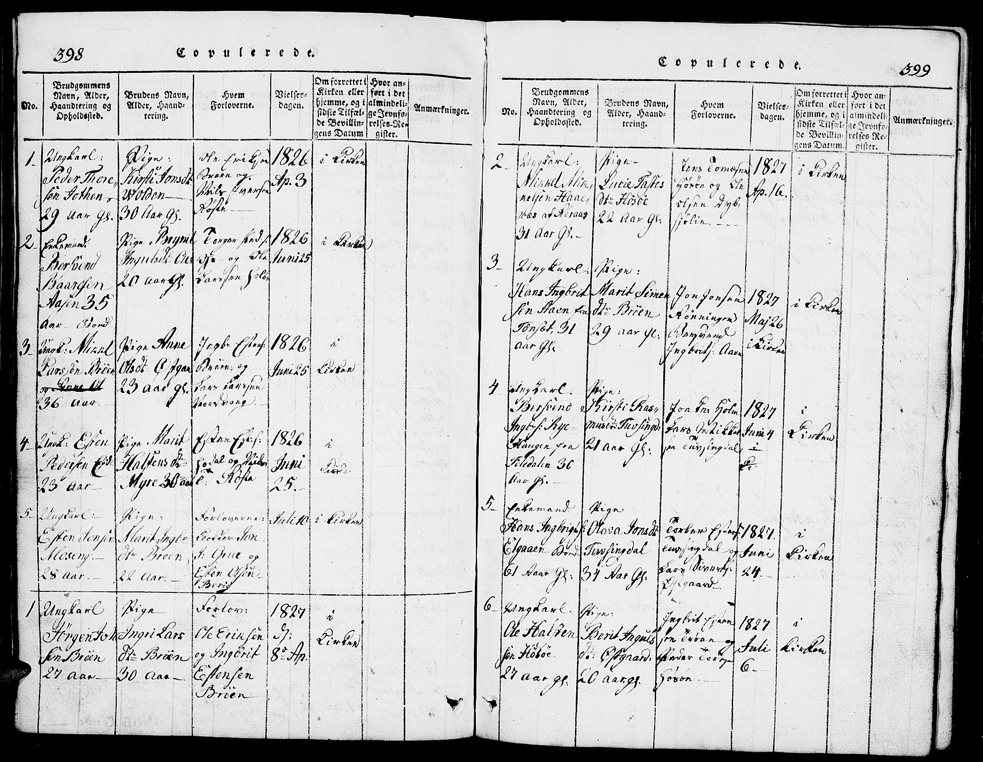 Tolga prestekontor, AV/SAH-PREST-062/L/L0002: Parish register (copy) no. 2, 1815-1844, p. 398-399