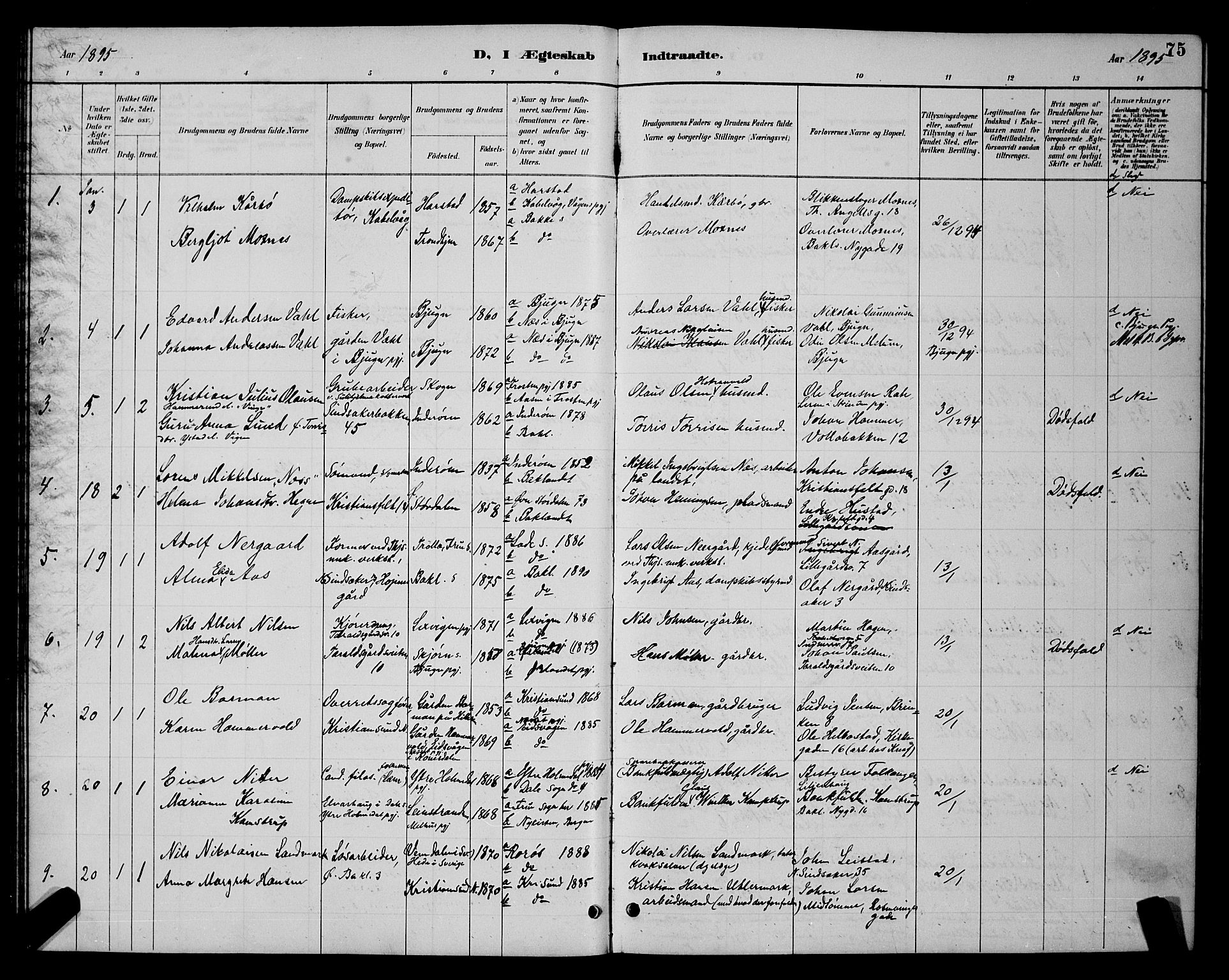 Ministerialprotokoller, klokkerbøker og fødselsregistre - Sør-Trøndelag, SAT/A-1456/604/L0223: Parish register (copy) no. 604C06, 1886-1897, p. 75