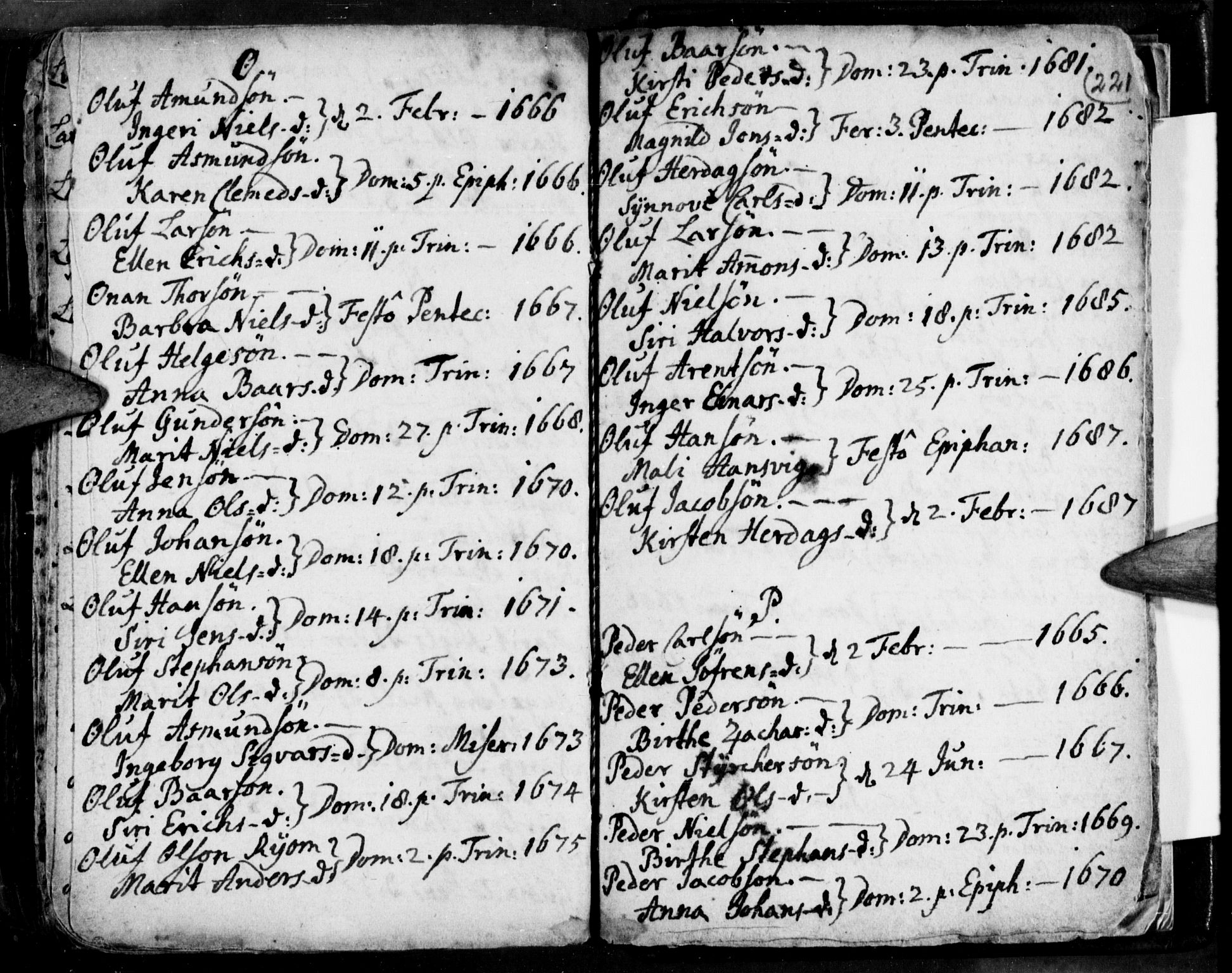 Ministerialprotokoller, klokkerbøker og fødselsregistre - Nordland, AV/SAT-A-1459/853/L0762: Parish register (official) no. 853A01, 1664-1688, p. 221