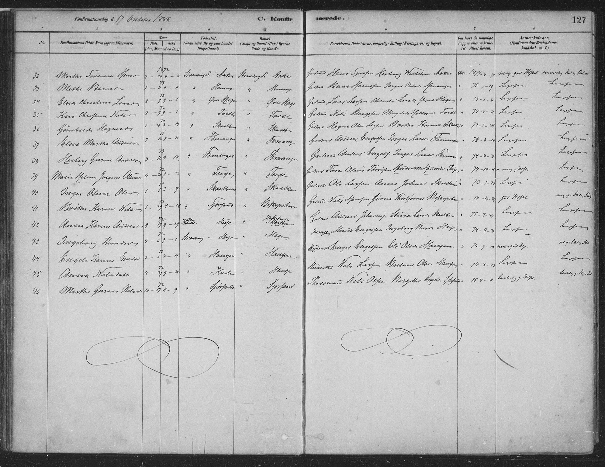 Fusa sokneprestembete, AV/SAB-A-75401/H/Haa: Parish register (official) no. D 1, 1880-1938, p. 127