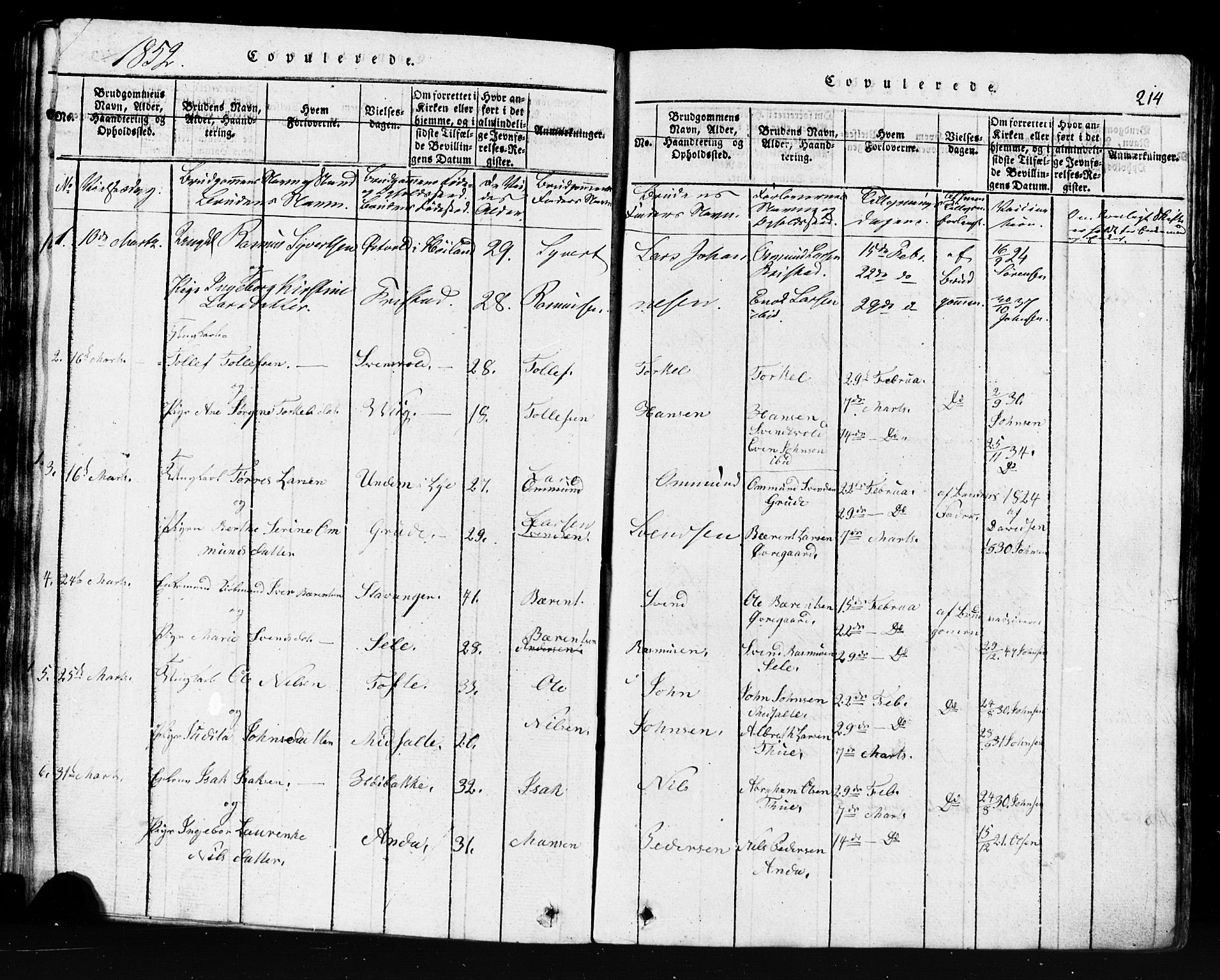 Klepp sokneprestkontor, SAST/A-101803/001/3/30BB/L0001: Parish register (copy) no.  B 1, 1816-1859, p. 214