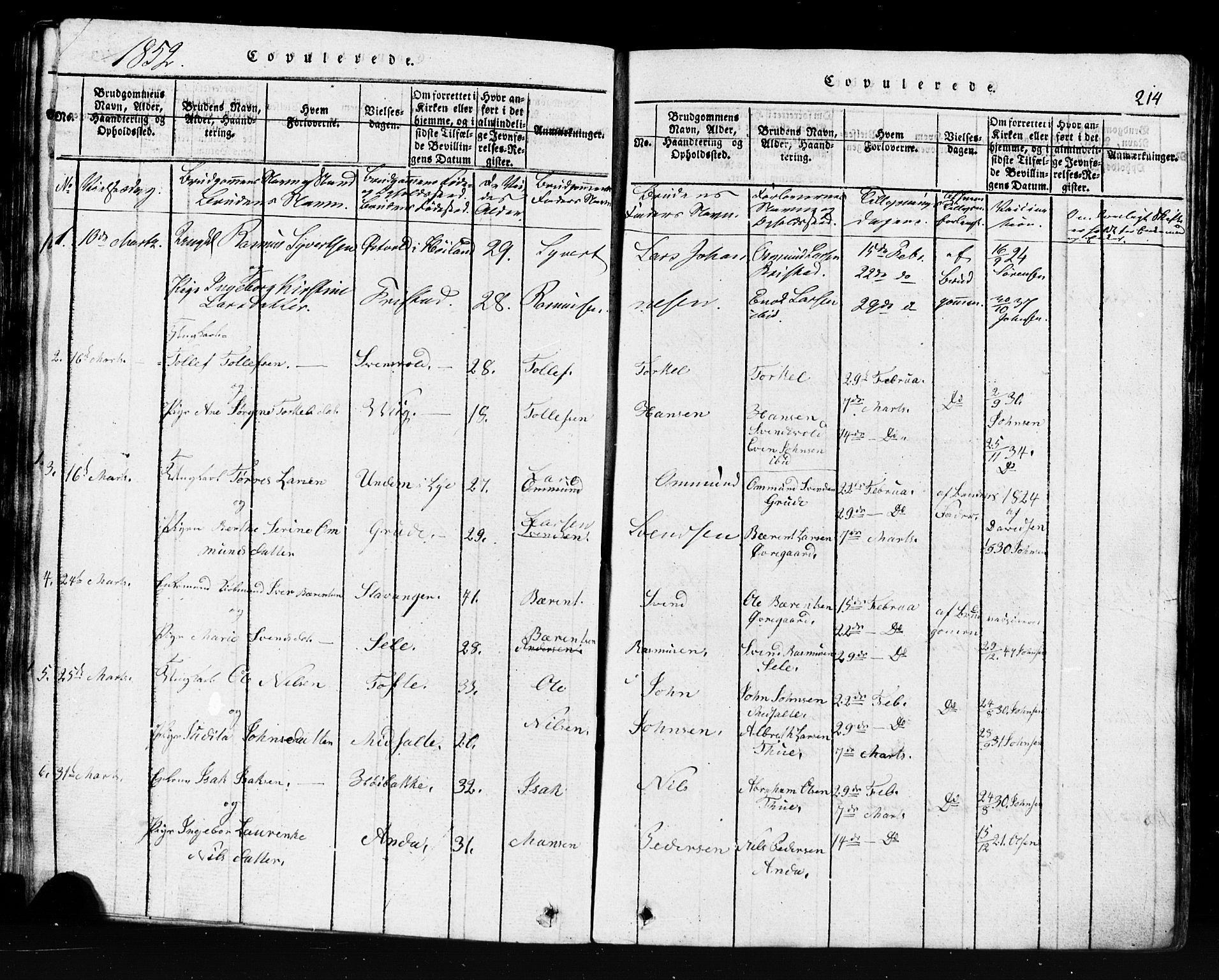 Klepp sokneprestkontor, AV/SAST-A-101803/001/3/30BB/L0001: Parish register (copy) no.  B 1, 1816-1859, p. 214