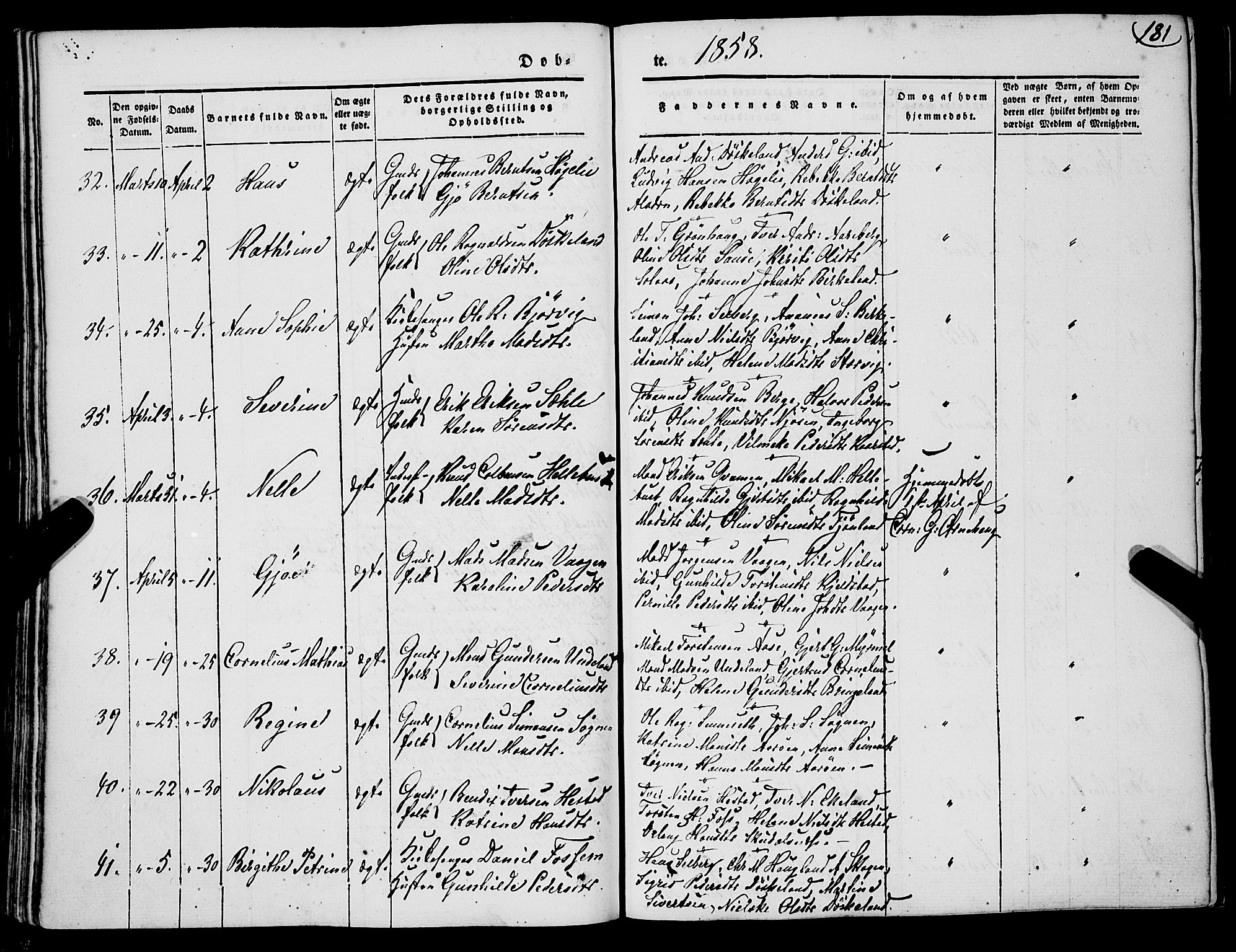 Gaular sokneprestembete, AV/SAB-A-80001/H/Haa: Parish register (official) no. A 4I, 1840-1859, p. 181