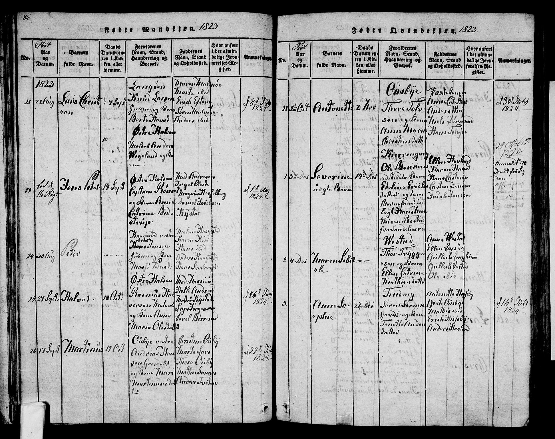 Tjølling kirkebøker, SAKO/A-60/F/Fa/L0005: Parish register (official) no. 5, 1814-1836, p. 86-87