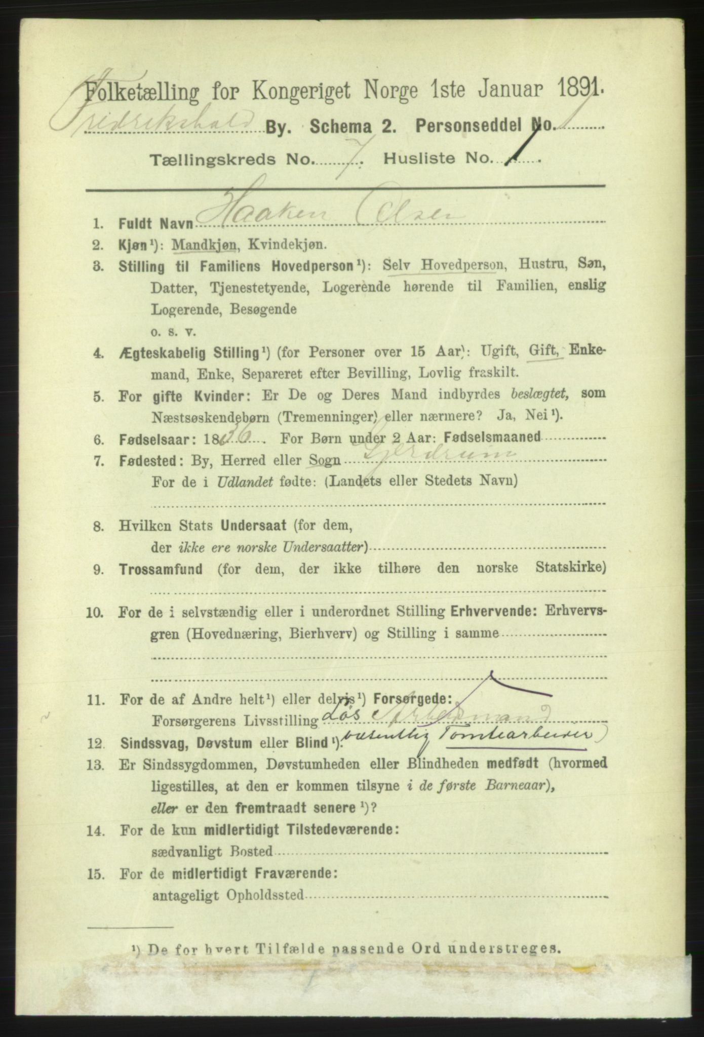 RA, 1891 census for 0101 Fredrikshald, 1891, p. 5037