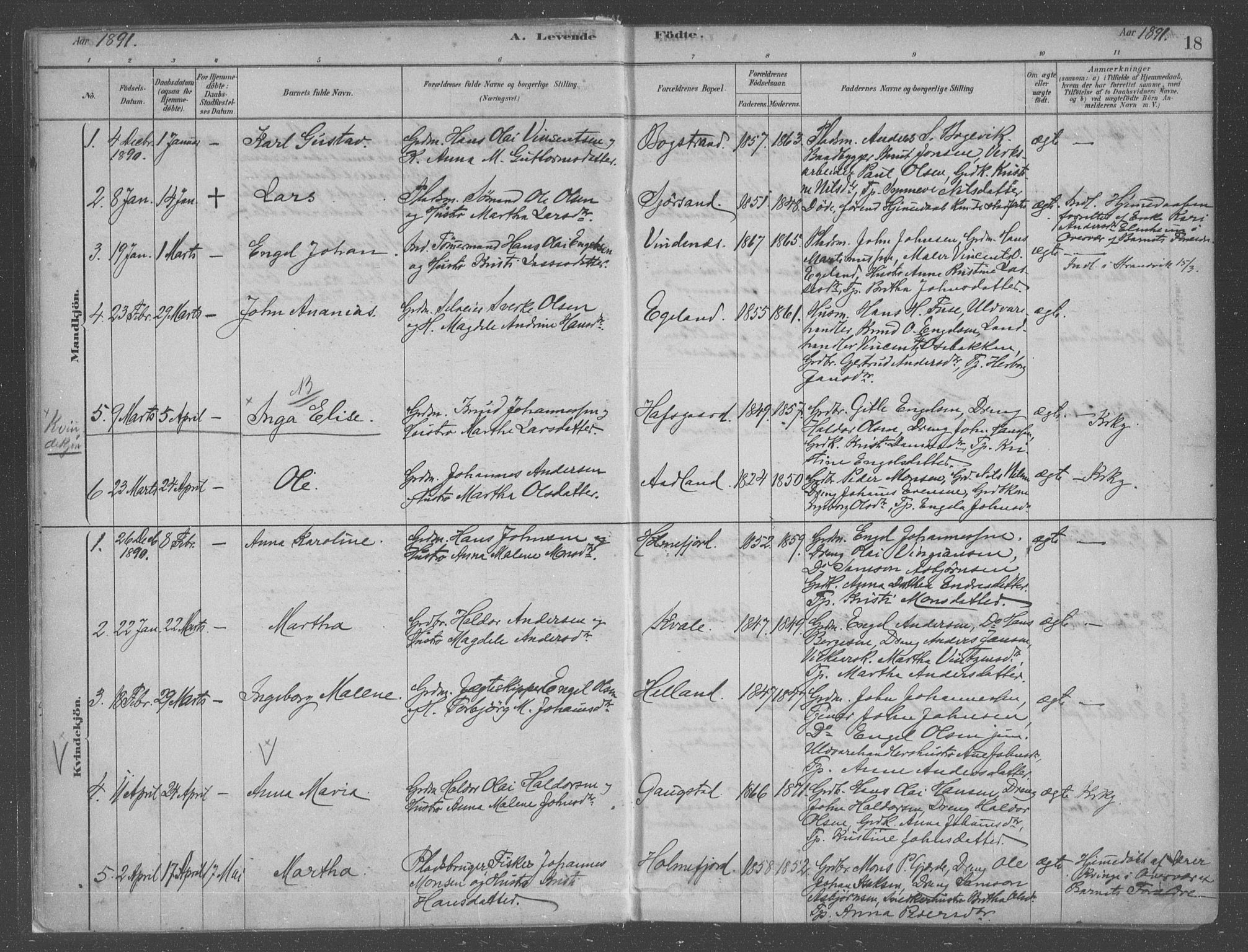 Fusa sokneprestembete, AV/SAB-A-75401/H/Haa: Parish register (official) no. B 1, 1880-1938, p. 18