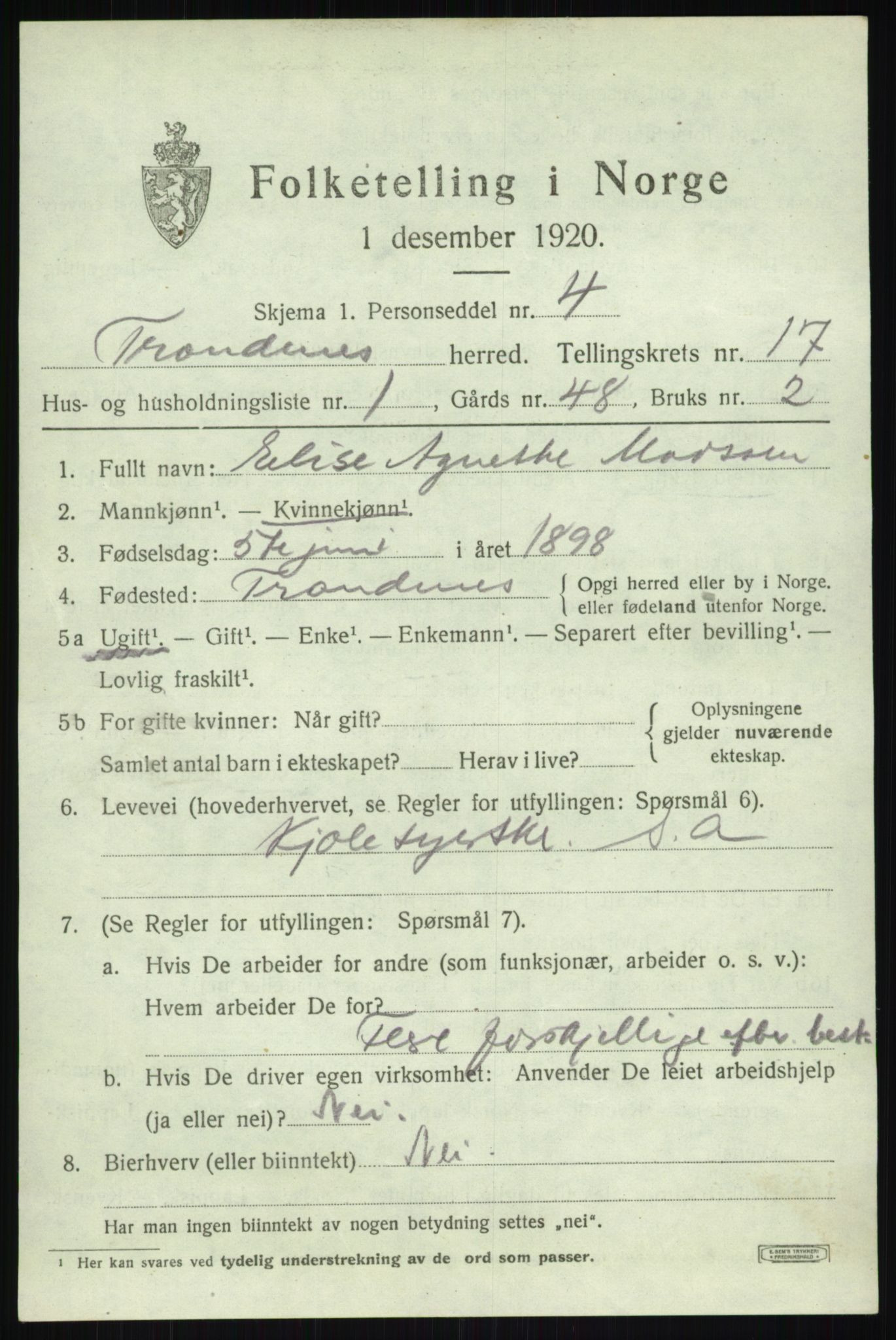 SATØ, 1920 census for Trondenes, 1920, p. 11835