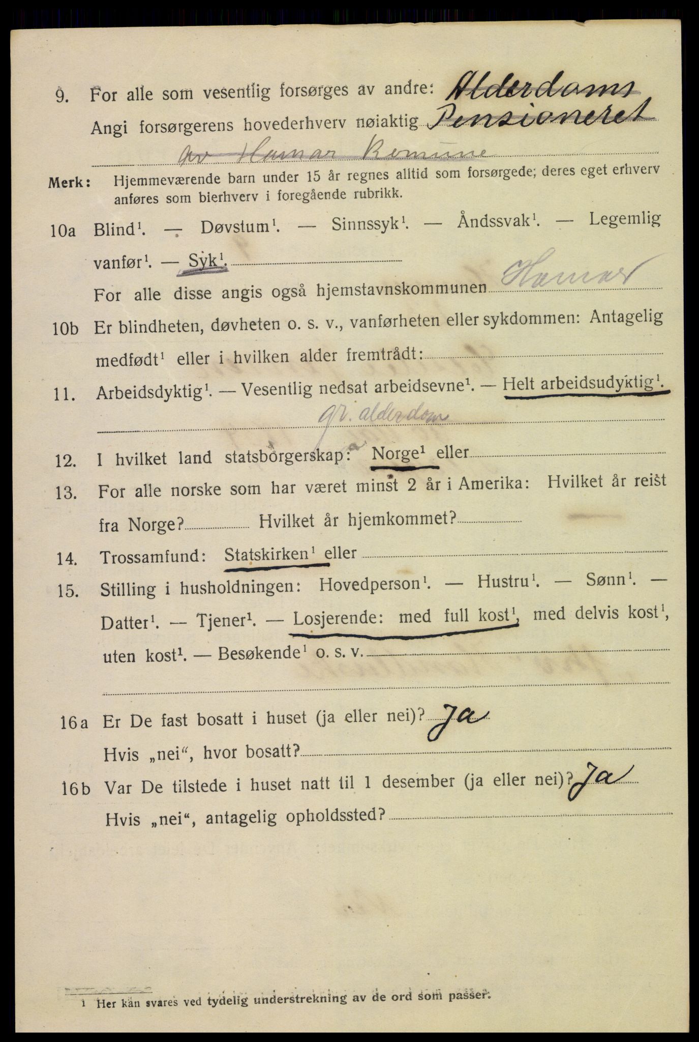 SAH, 1920 census for Hamar, 1920, p. 4708