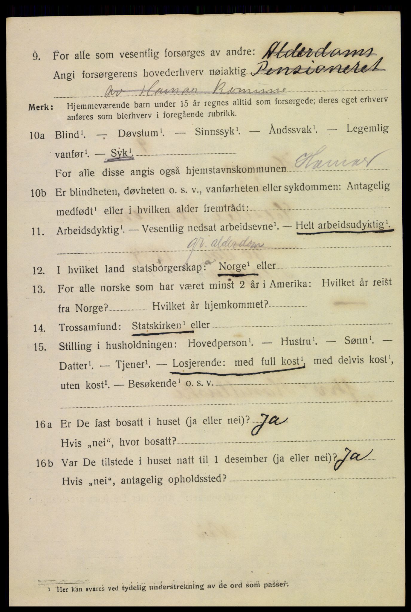 SAH, 1920 census for Hamar, 1920, p. 4708