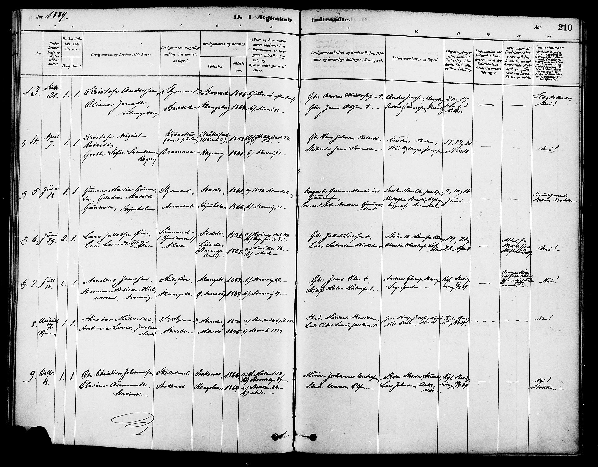 Tromøy sokneprestkontor, AV/SAK-1111-0041/F/Fa/L0009: Parish register (official) no. A 9, 1878-1896, p. 210