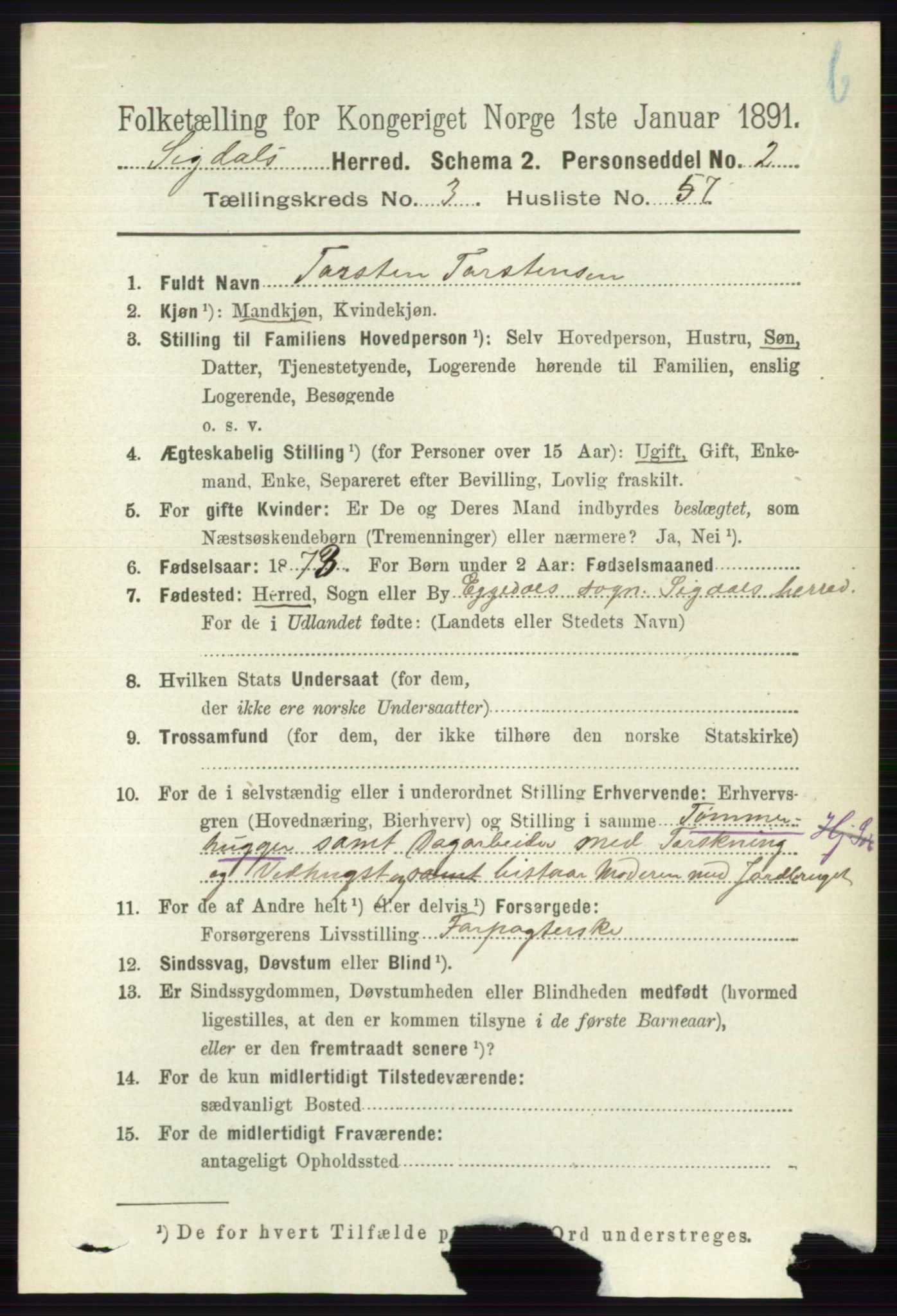 RA, 1891 census for 0621 Sigdal, 1891, p. 4620