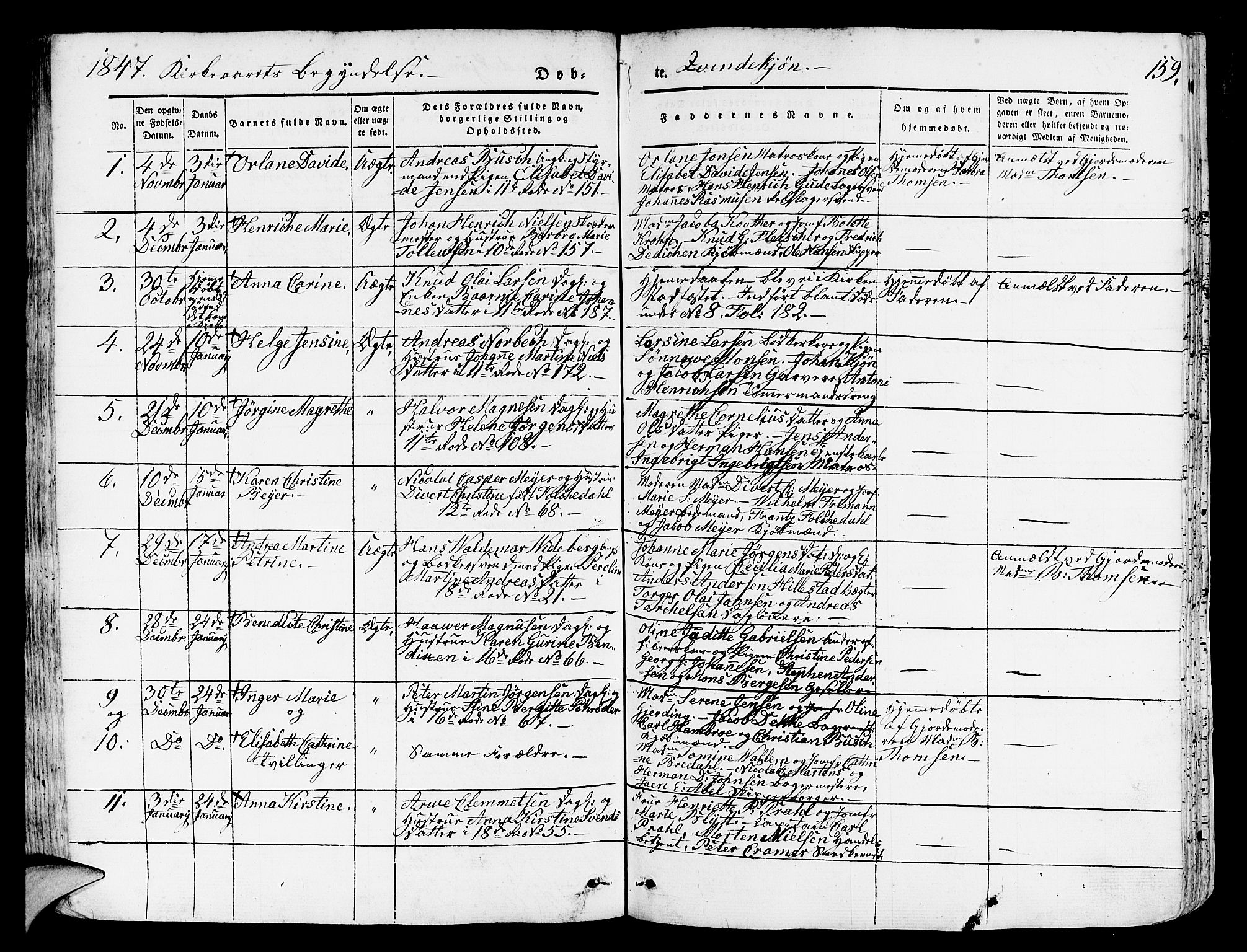Domkirken sokneprestembete, SAB/A-74801/H/Hab/L0009: Parish register (copy) no. B 2, 1842-1849, p. 159