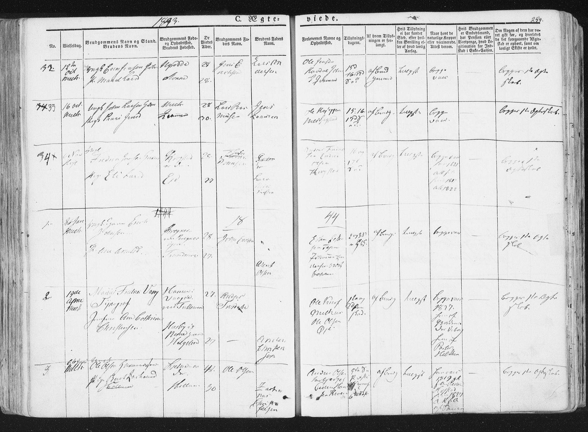 Ministerialprotokoller, klokkerbøker og fødselsregistre - Sør-Trøndelag, SAT/A-1456/691/L1074: Parish register (official) no. 691A06, 1842-1852, p. 254