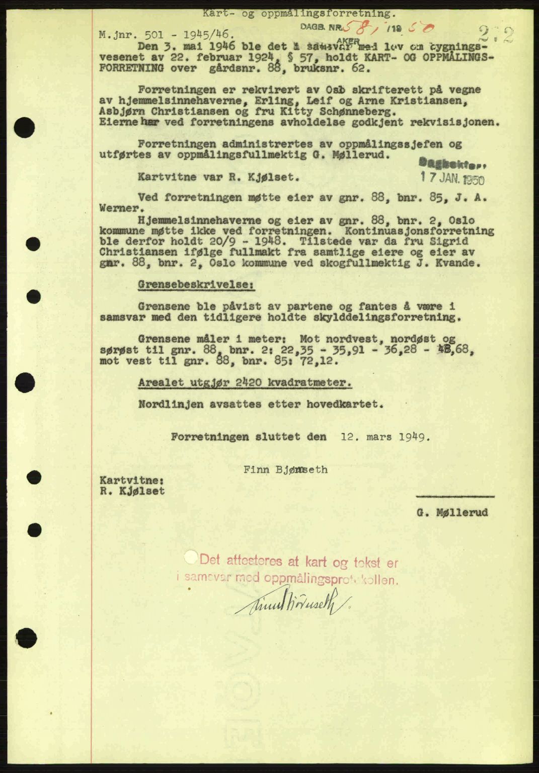 Oslo byskriverembete, AV/SAO-A-10227/G/Gb/Gbd/Gbda/L0017: Mortgage book no. A215, 1949-1950, Diary no: : 581/1950