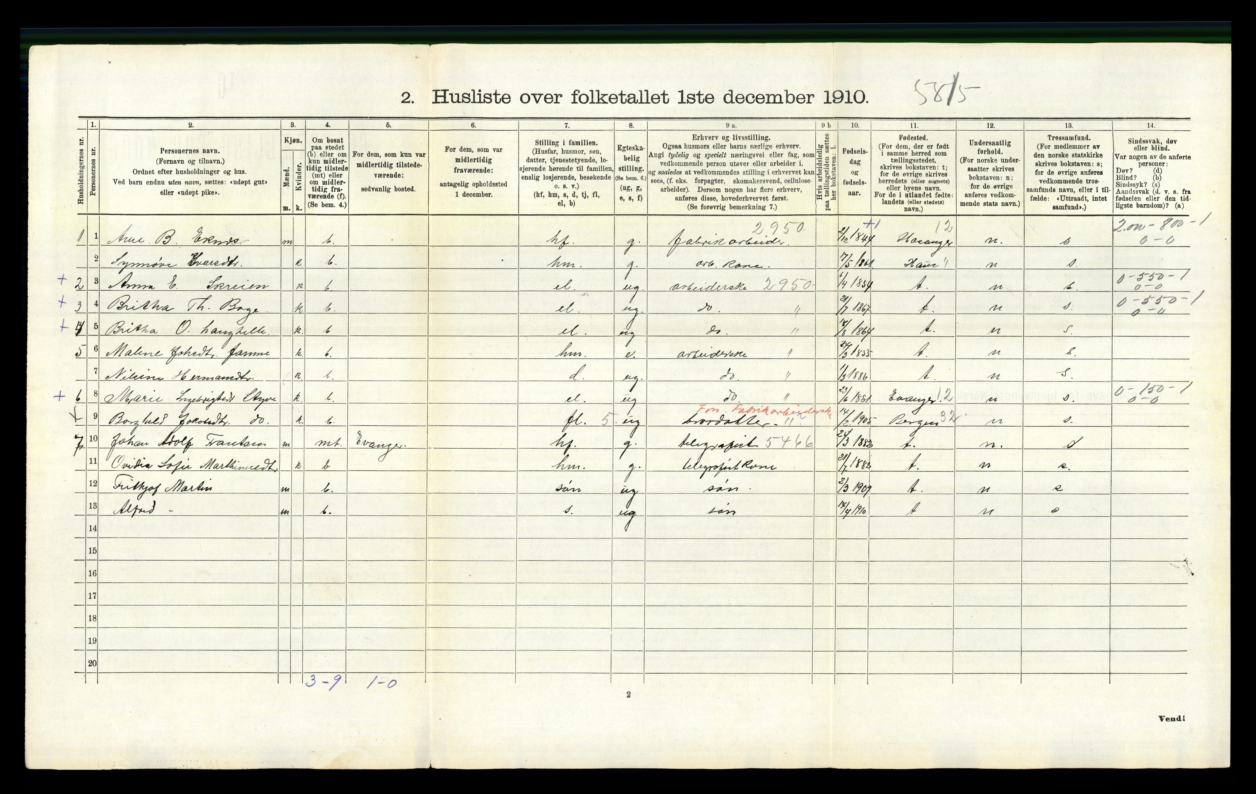 RA, 1910 census for Bruvik, 1910, p. 591