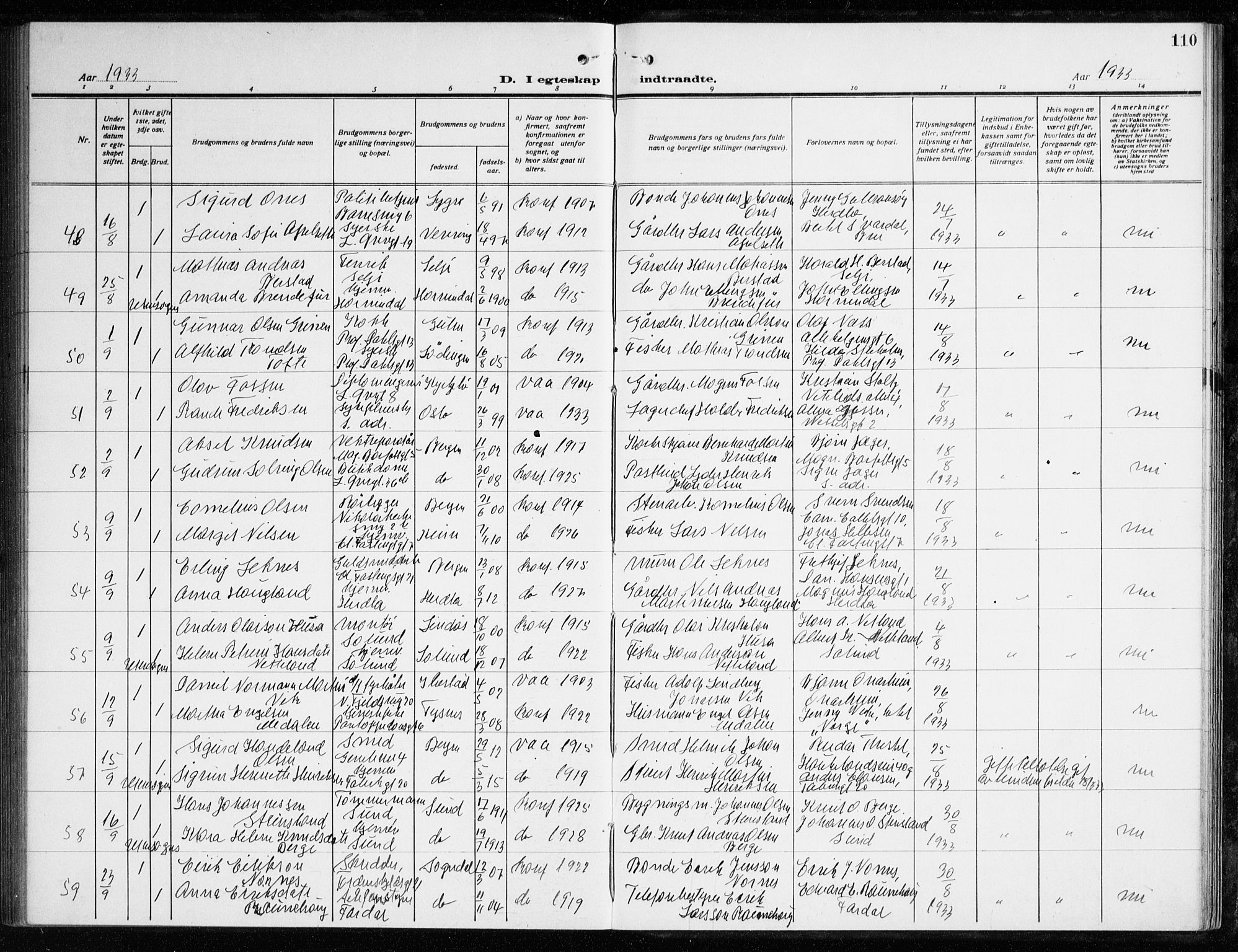 Korskirken sokneprestembete, AV/SAB-A-76101/H/Haa/L0039: Parish register (official) no. D 6, 1919-1938, p. 110