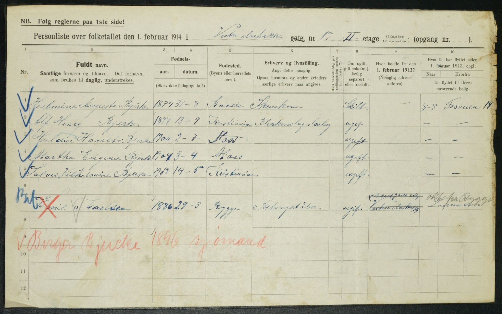 OBA, Municipal Census 1914 for Kristiania, 1914, p. 123607