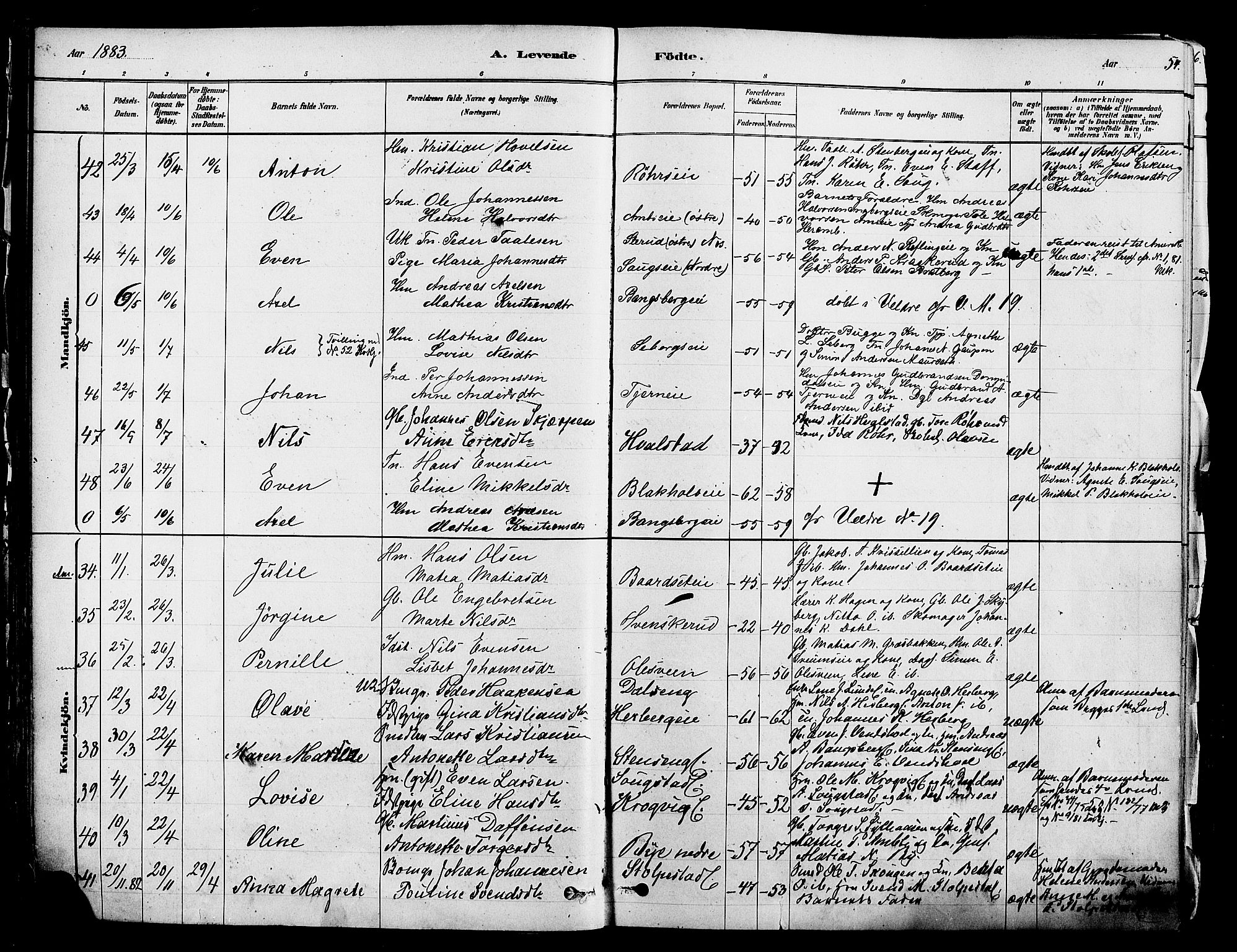 Ringsaker prestekontor, SAH/PREST-014/K/Ka/L0012: Parish register (official) no. 12, 1879-1890, p. 54