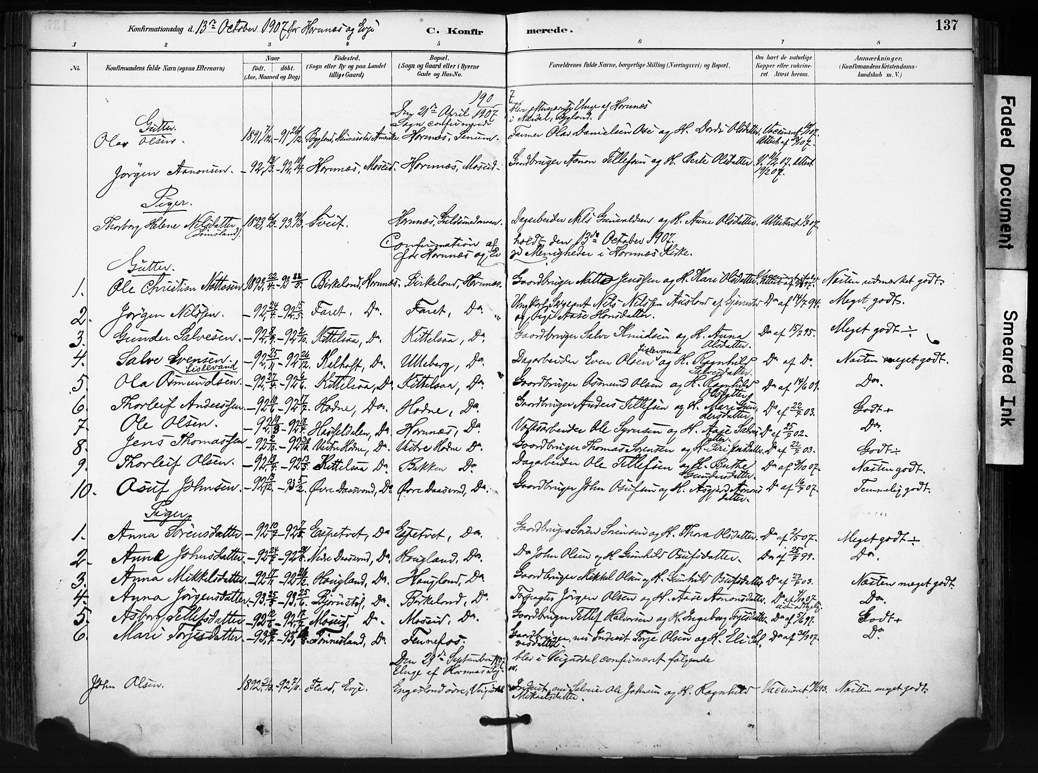 Evje sokneprestkontor, SAK/1111-0008/F/Fa/Fab/L0003: Parish register (official) no. A 3, 1884-1909, p. 137