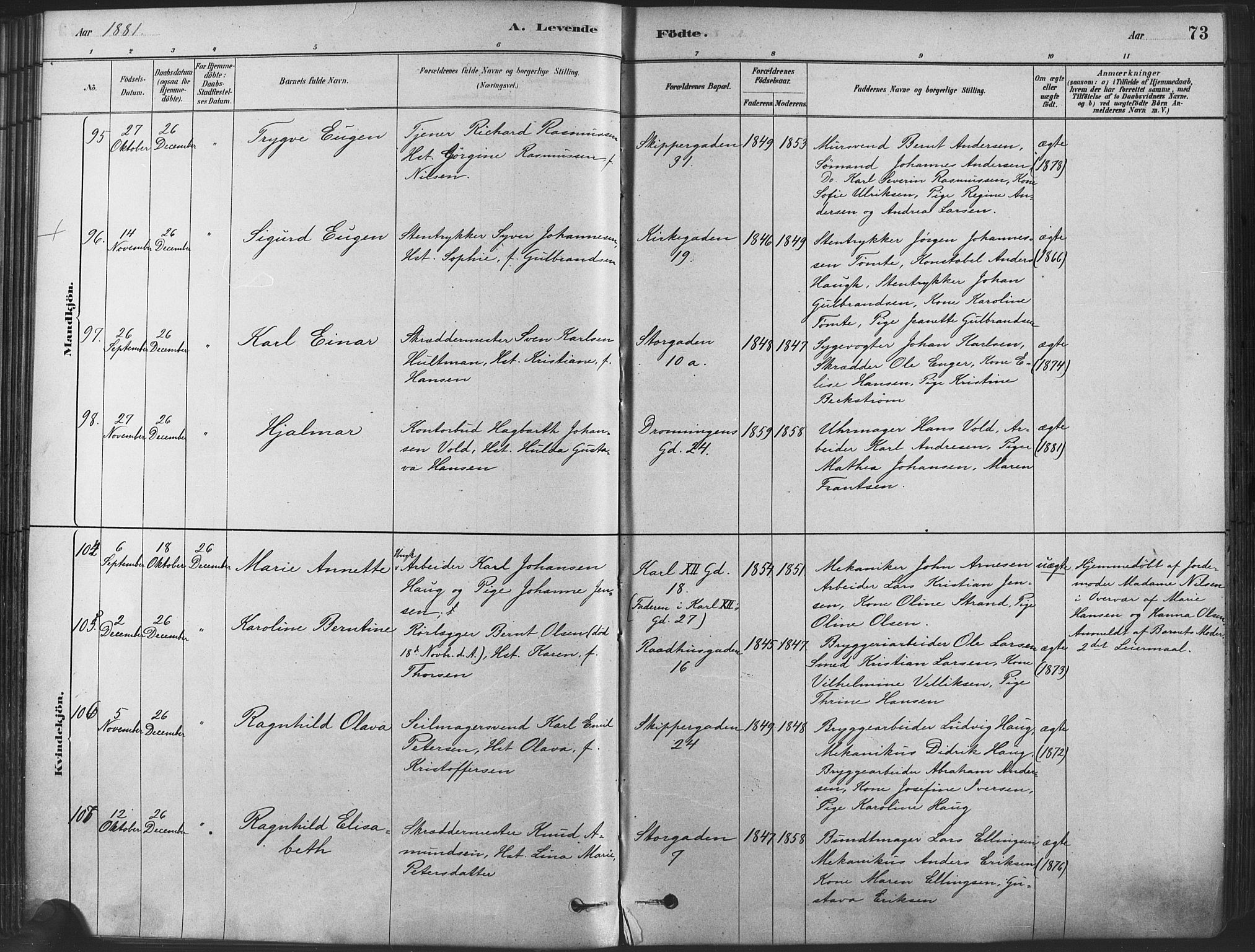Oslo domkirke Kirkebøker, AV/SAO-A-10752/F/Fa/L0029: Parish register (official) no. 29, 1879-1892, p. 73
