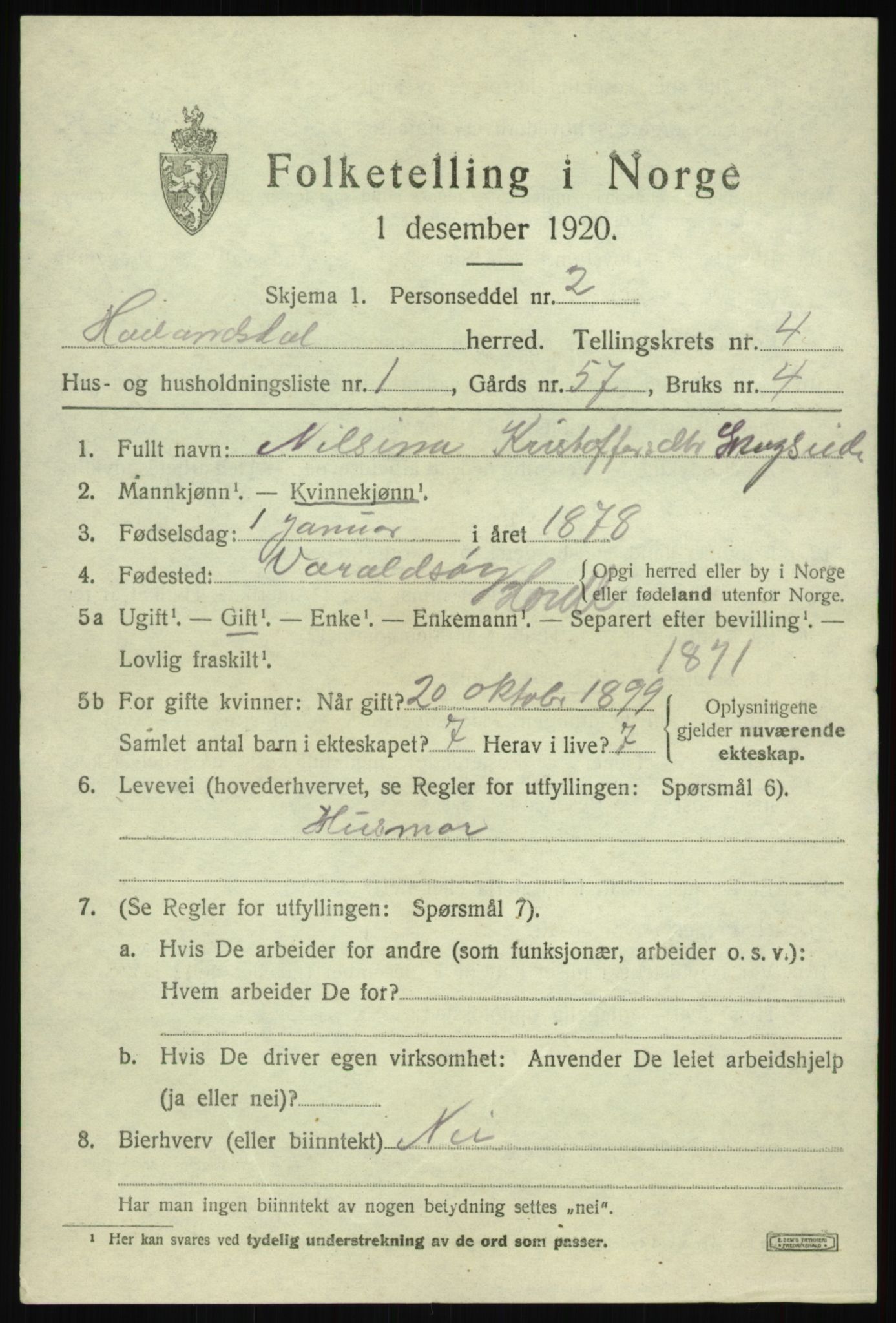 SAB, 1920 census for Hålandsdal, 1920, p. 830