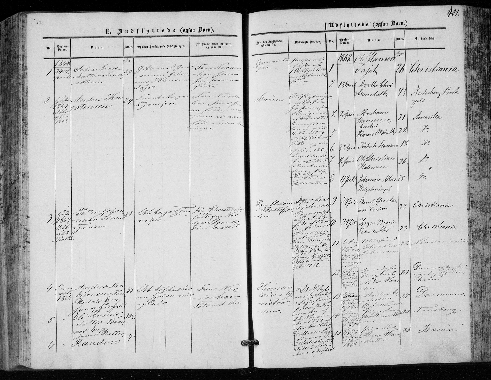 Hole kirkebøker, SAKO/A-228/F/Fa/L0006: Parish register (official) no. I 6, 1852-1872, p. 451