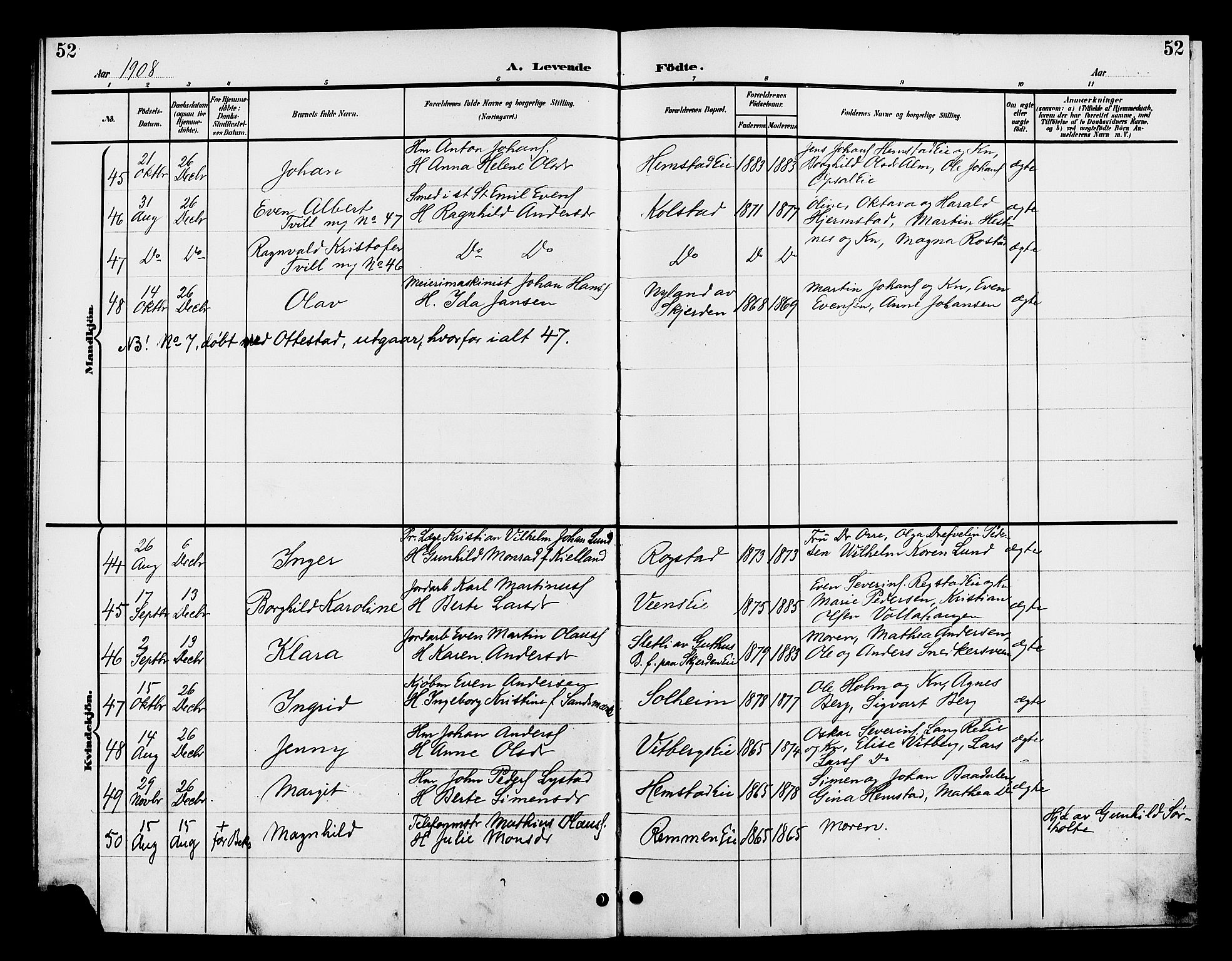 Stange prestekontor, AV/SAH-PREST-002/L/L0012: Parish register (copy) no. 12, 1900-1908, p. 52