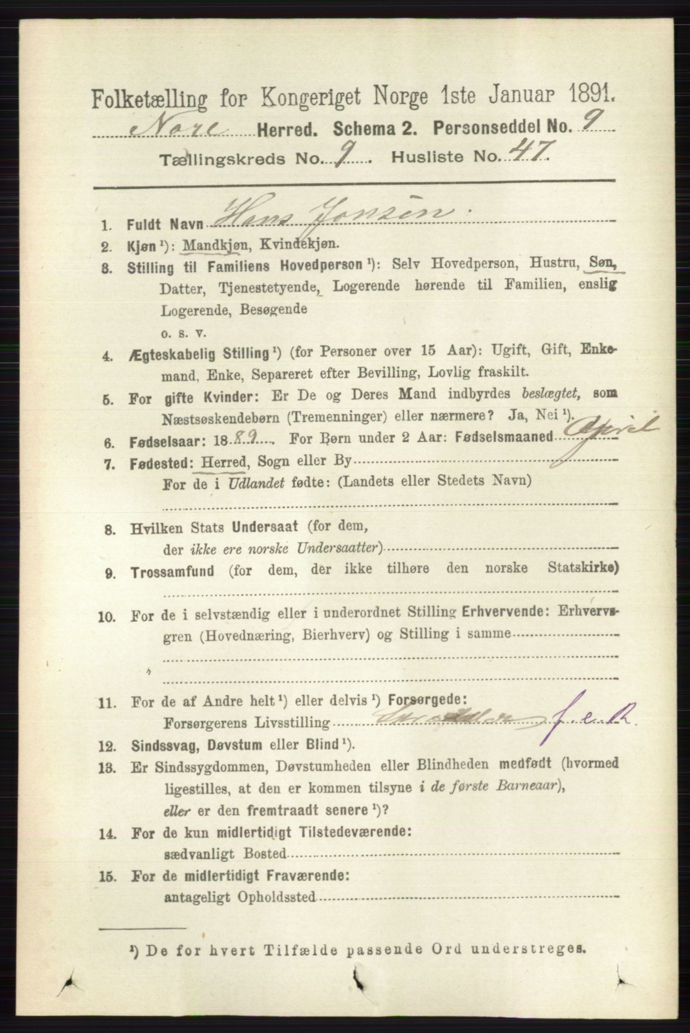RA, 1891 census for 0633 Nore, 1891, p. 3486