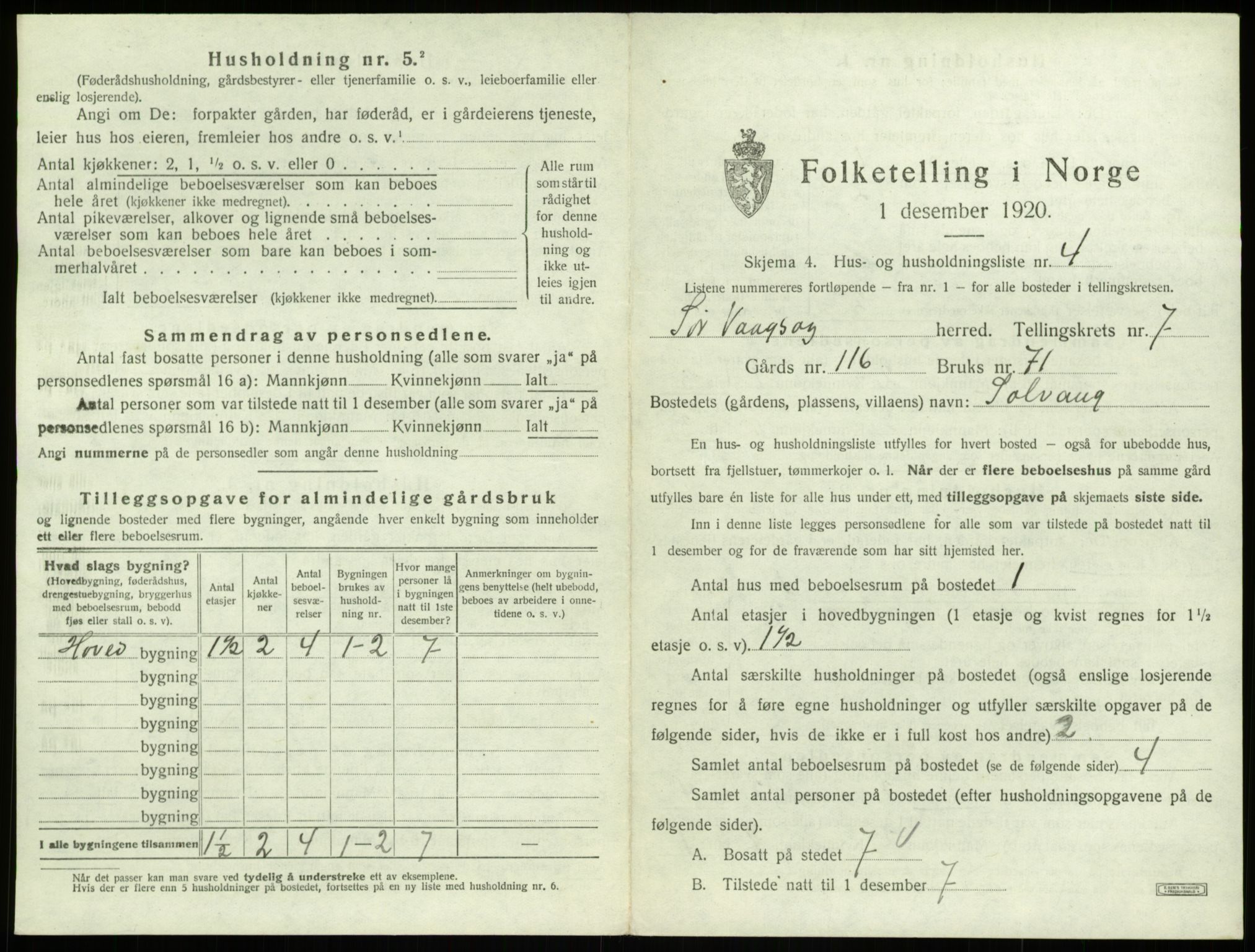 SAB, 1920 census for Sør-Vågsøy, 1920, p. 471