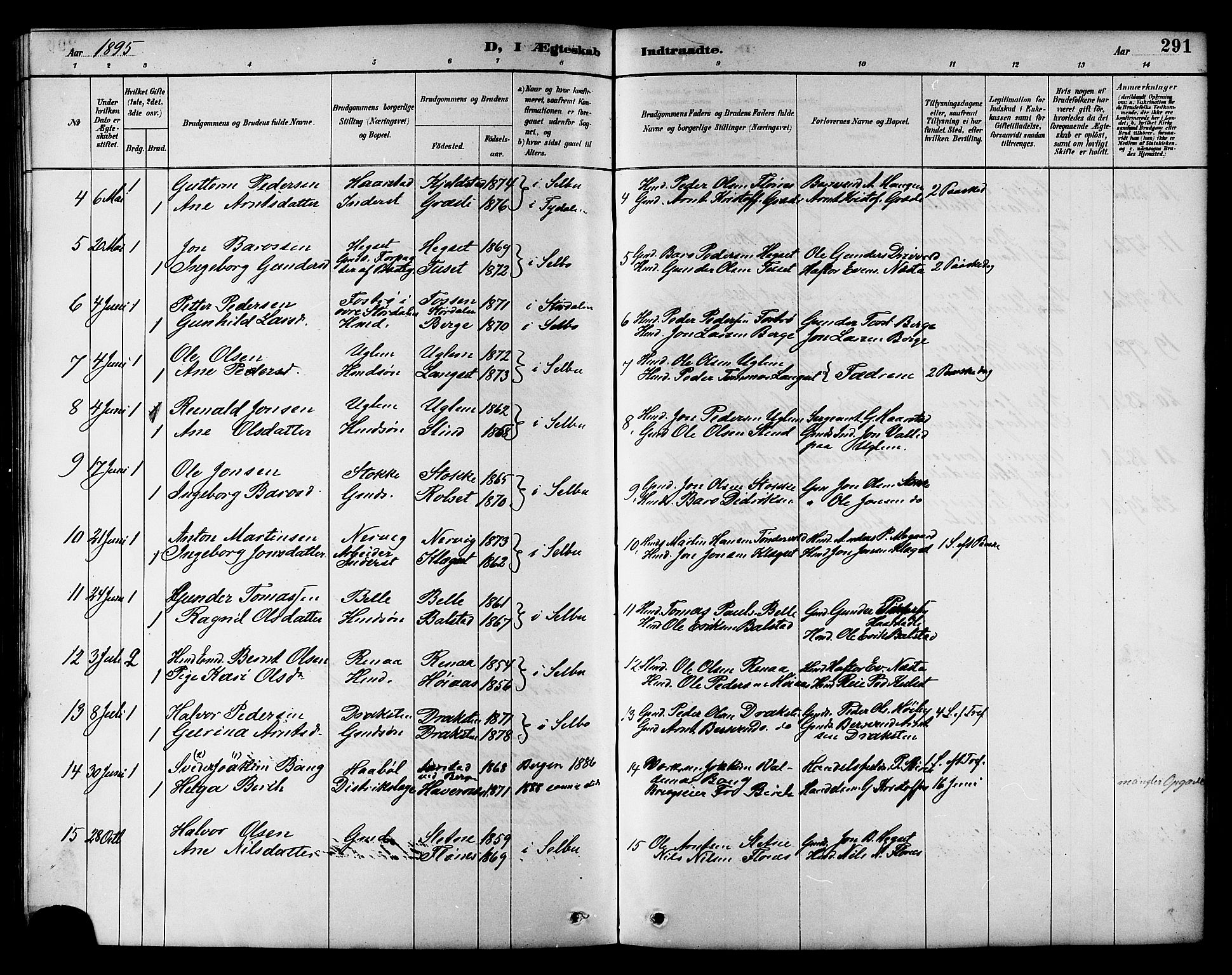 Ministerialprotokoller, klokkerbøker og fødselsregistre - Sør-Trøndelag, SAT/A-1456/695/L1157: Parish register (copy) no. 695C08, 1889-1913, p. 291