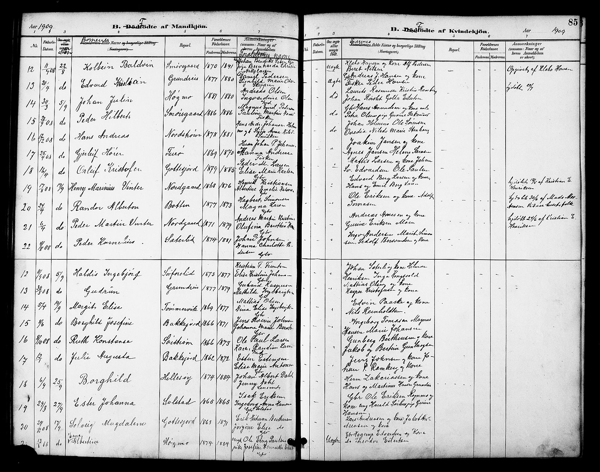 Tranøy sokneprestkontor, AV/SATØ-S-1313/I/Ia/Iab/L0022klokker: Parish register (copy) no. 22, 1887-1912, p. 85