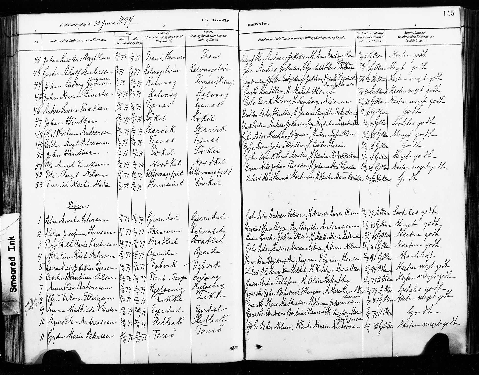 Ministerialprotokoller, klokkerbøker og fødselsregistre - Nordland, SAT/A-1459/859/L0847: Parish register (official) no. 859A07, 1890-1899, p. 145
