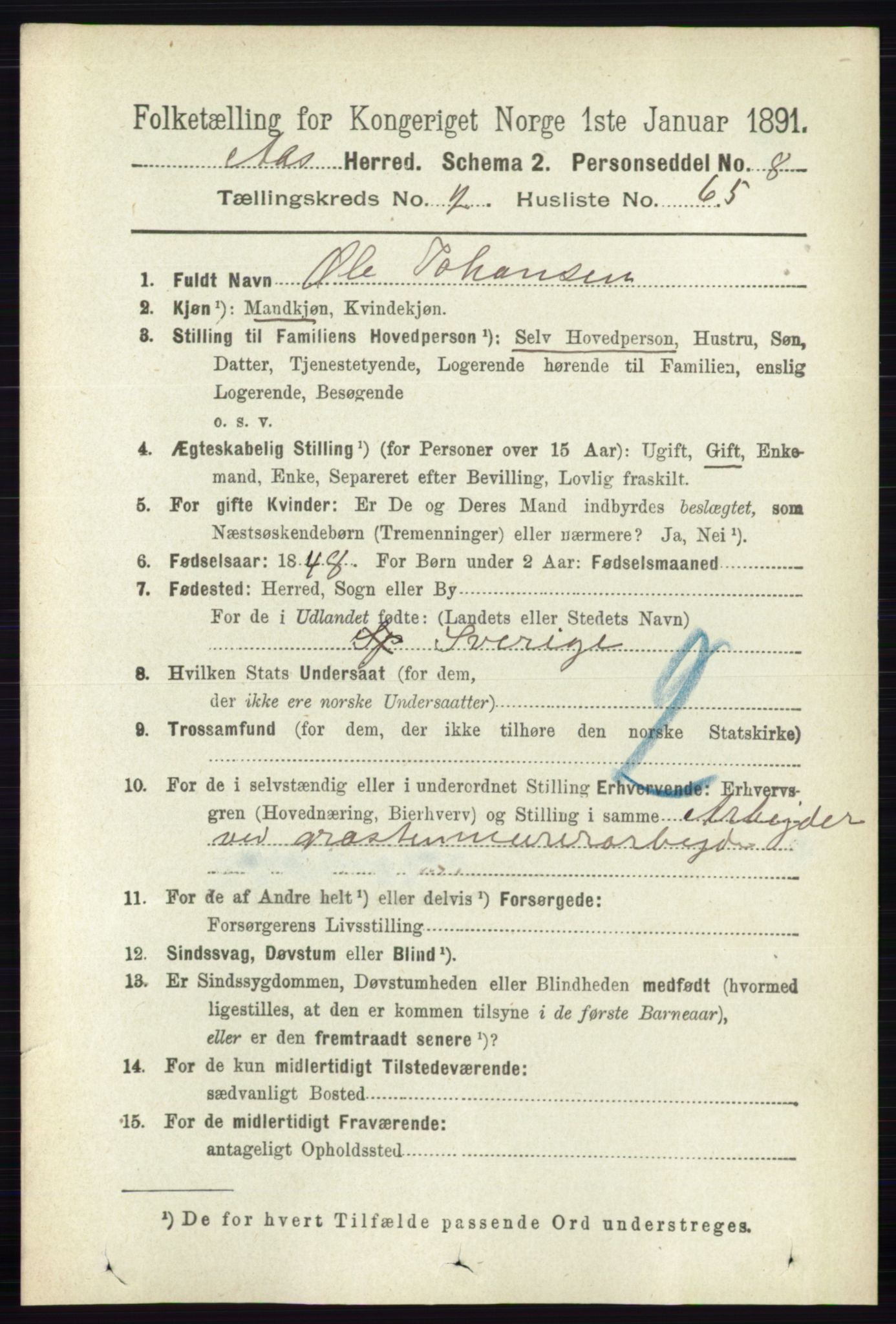 RA, 1891 census for 0214 Ås, 1891, p. 1996