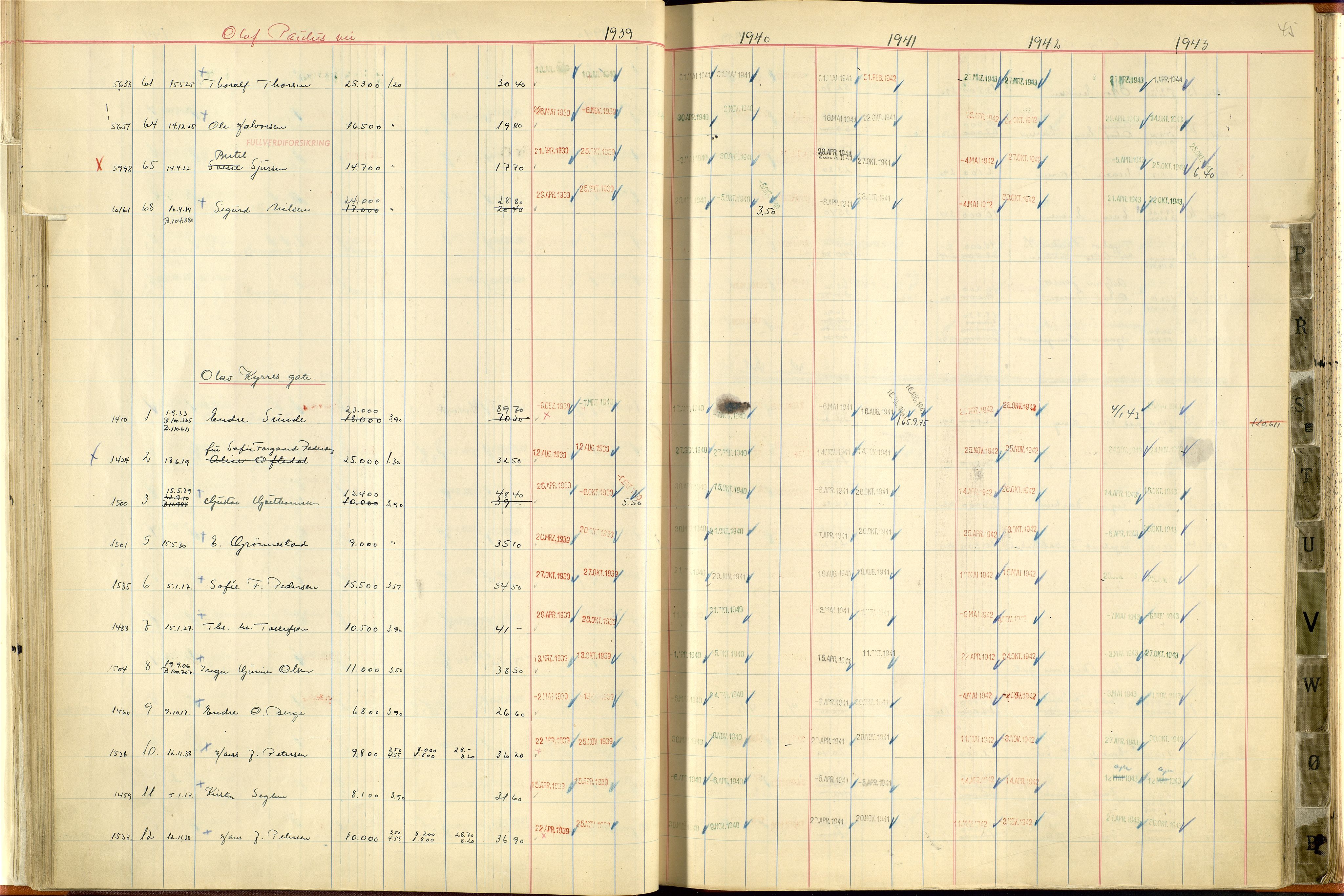 Norges Brannkasse Stavanger, AV/SAST-A-102143/F/Fc/L0007: Brannkontingentprotokoll M-Ø, 1939-1943, p. 44b-45a