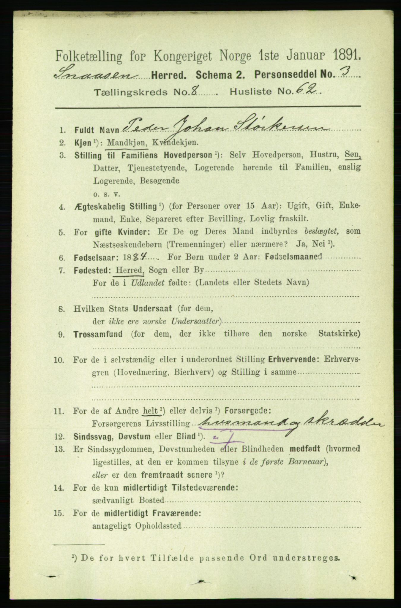 RA, 1891 census for 1736 Snåsa, 1891, p. 3053