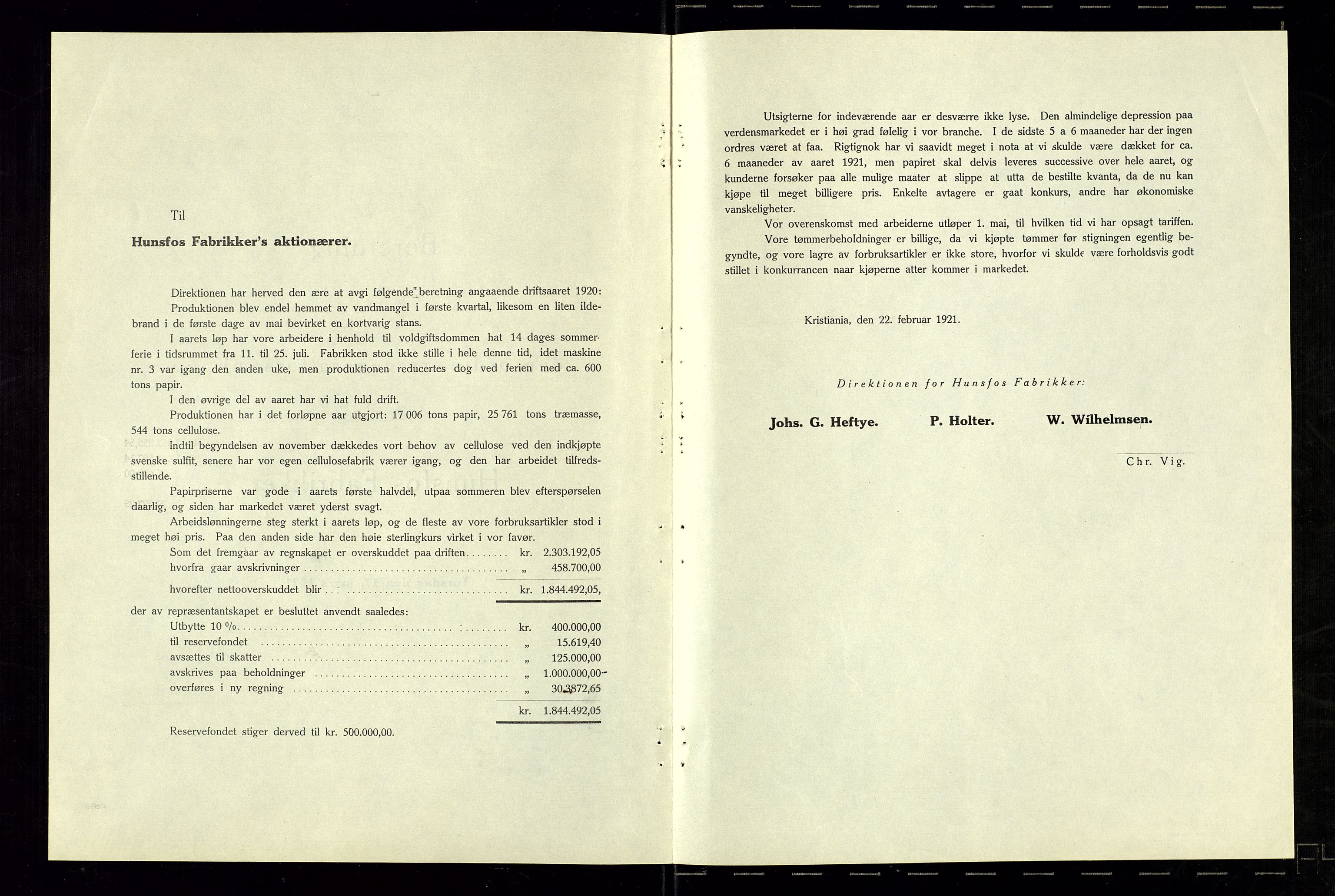 Hunsfos fabrikker, AV/SAK-D/1440/01/L0001/0003: Vedtekter, anmeldelser og årsberetninger / Årsberetninger og regnskap, 1918-1989, p. 14