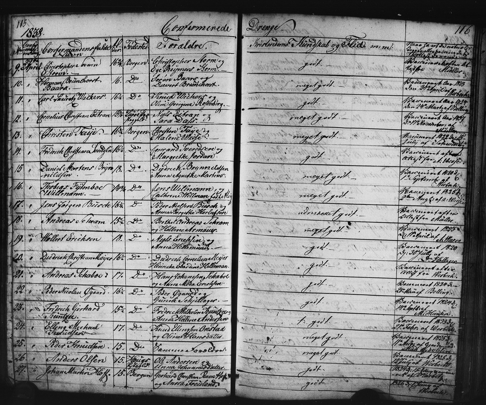 Domkirken sokneprestembete, AV/SAB-A-74801/H/Haa/L0063: Curate's parish register no. A 1, 1821-1848, p. 115-116