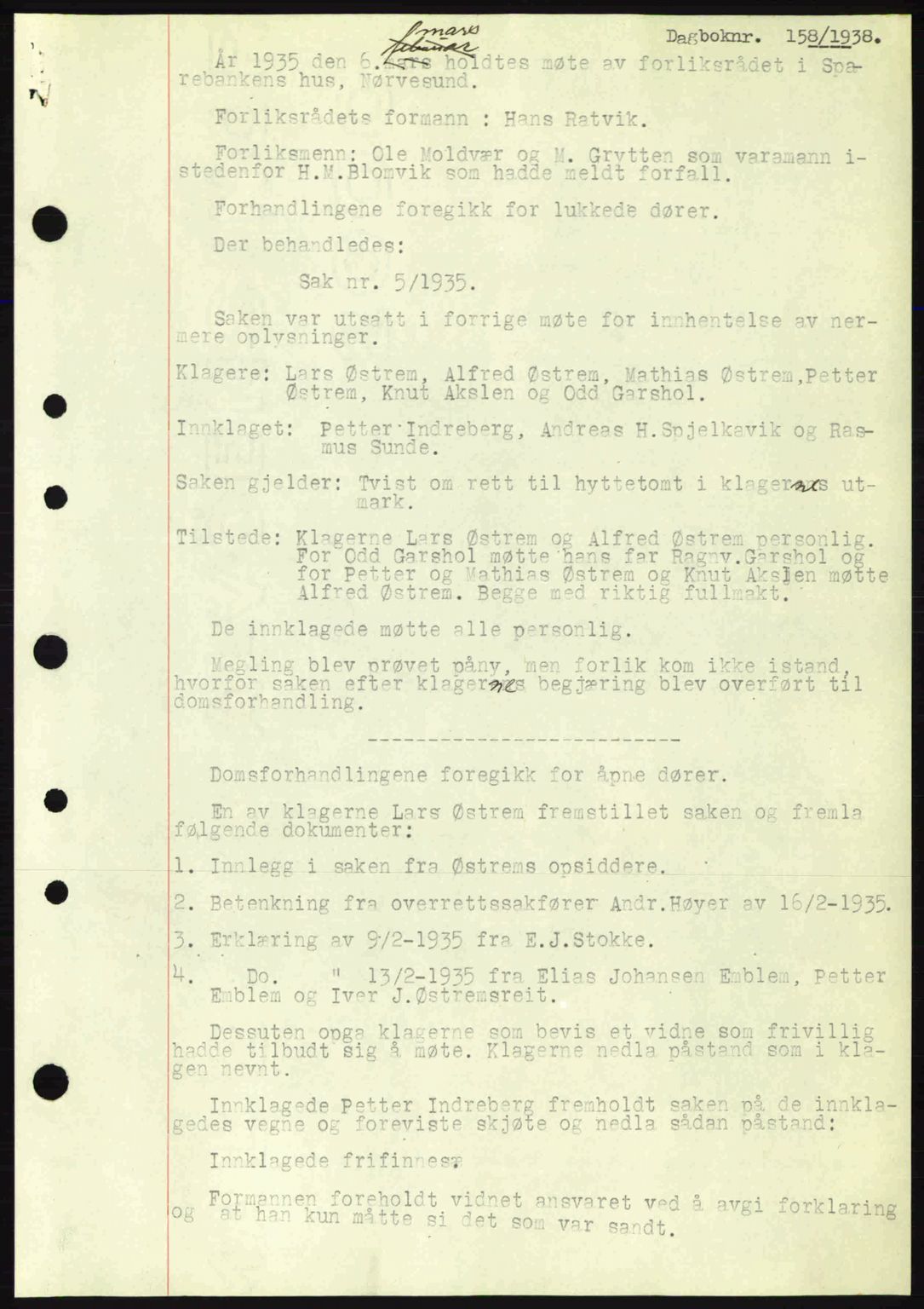 Nordre Sunnmøre sorenskriveri, AV/SAT-A-0006/1/2/2C/2Ca: Mortgage book no. A4, 1937-1938, Diary no: : 158/1938