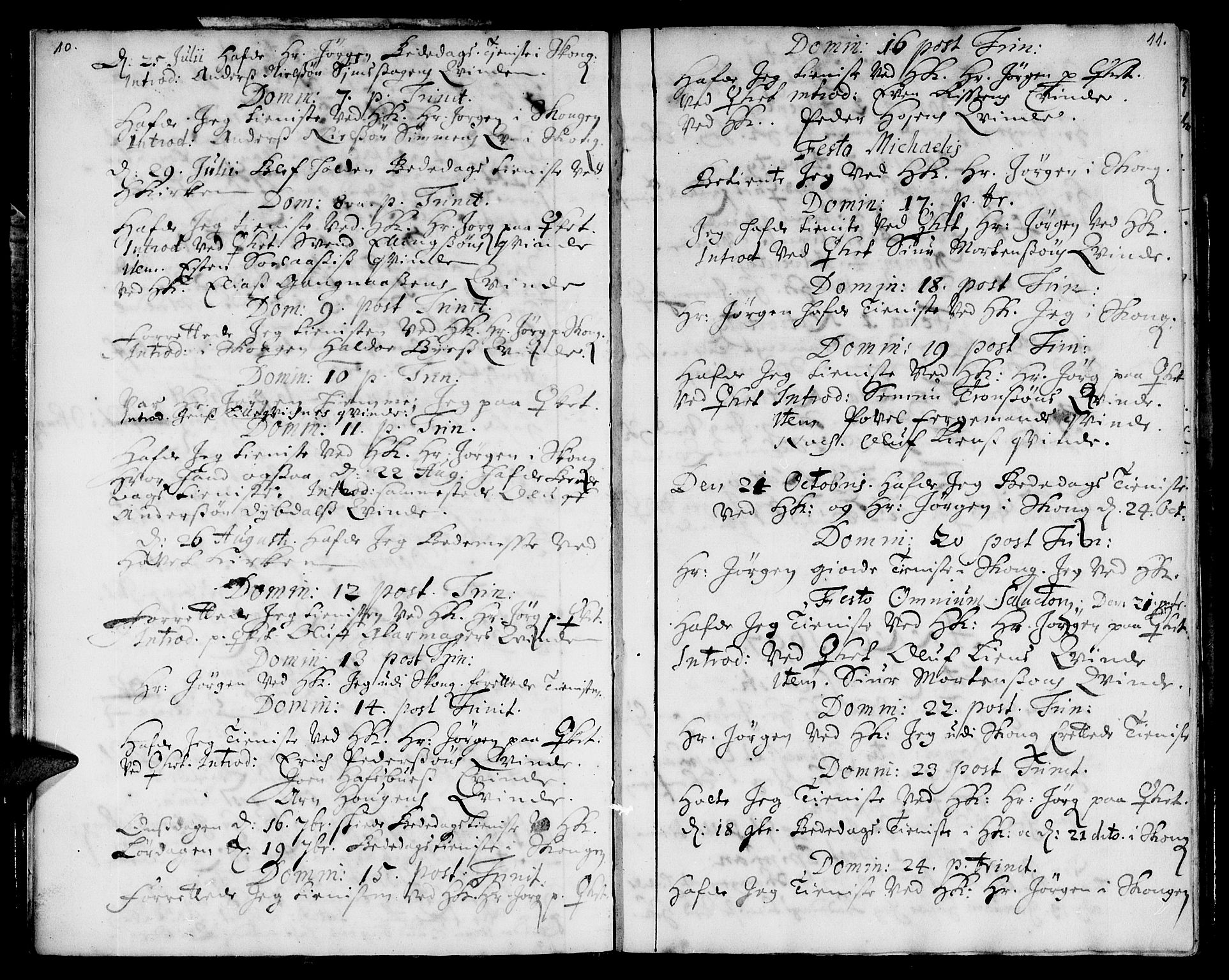 Ministerialprotokoller, klokkerbøker og fødselsregistre - Sør-Trøndelag, SAT/A-1456/668/L0801: Parish register (official) no. 668A01, 1695-1716, p. 10-11